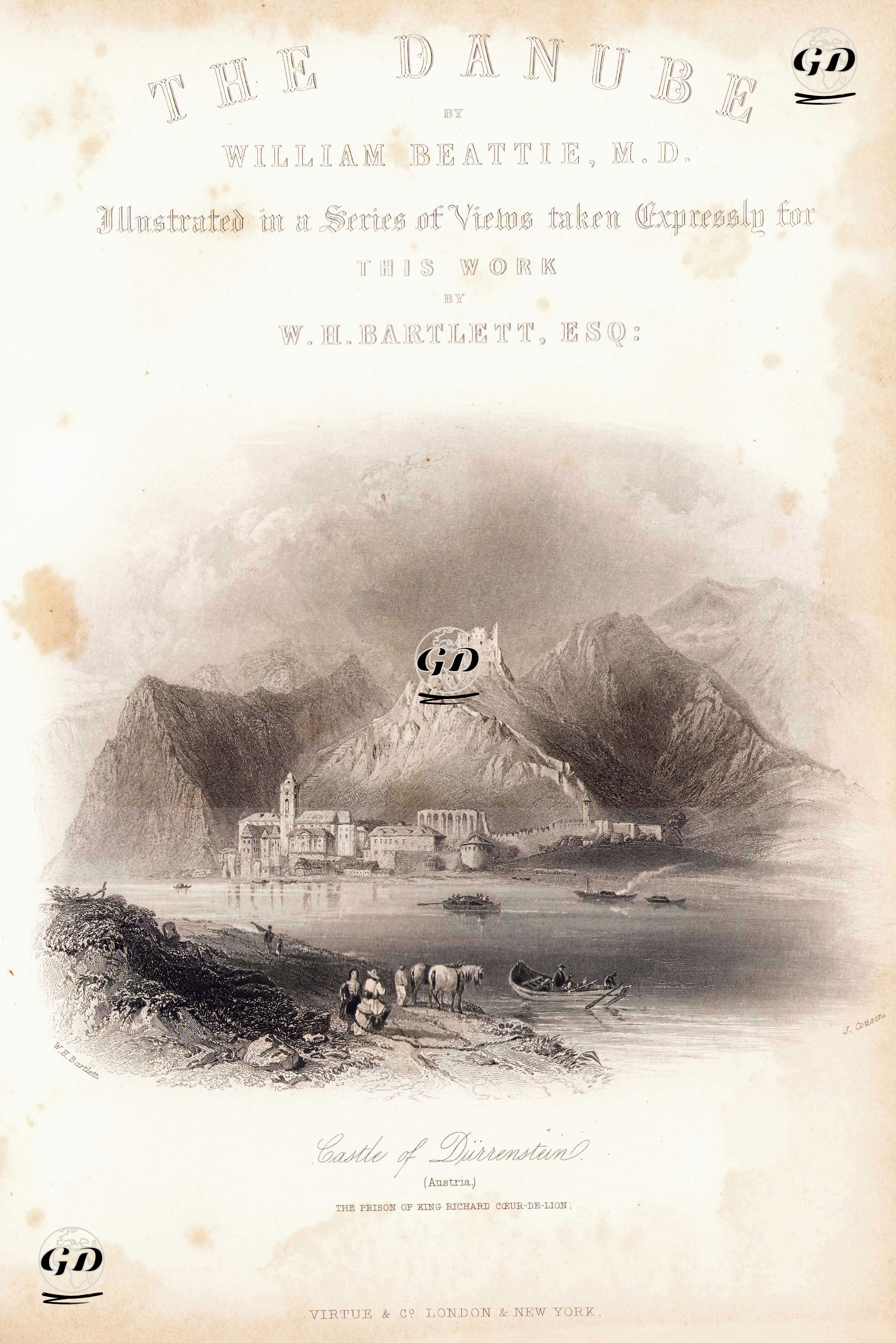 İngiltere Kralı Aslan Yürekli Richard'ın Avusturya Dükü VI.Leopold Tarafından Bir Süre Hapsedildiği Tuna Nehri Üzerindeki Dürnstein Kalesi - William Henry Bartlett (1809-1854) - 1854