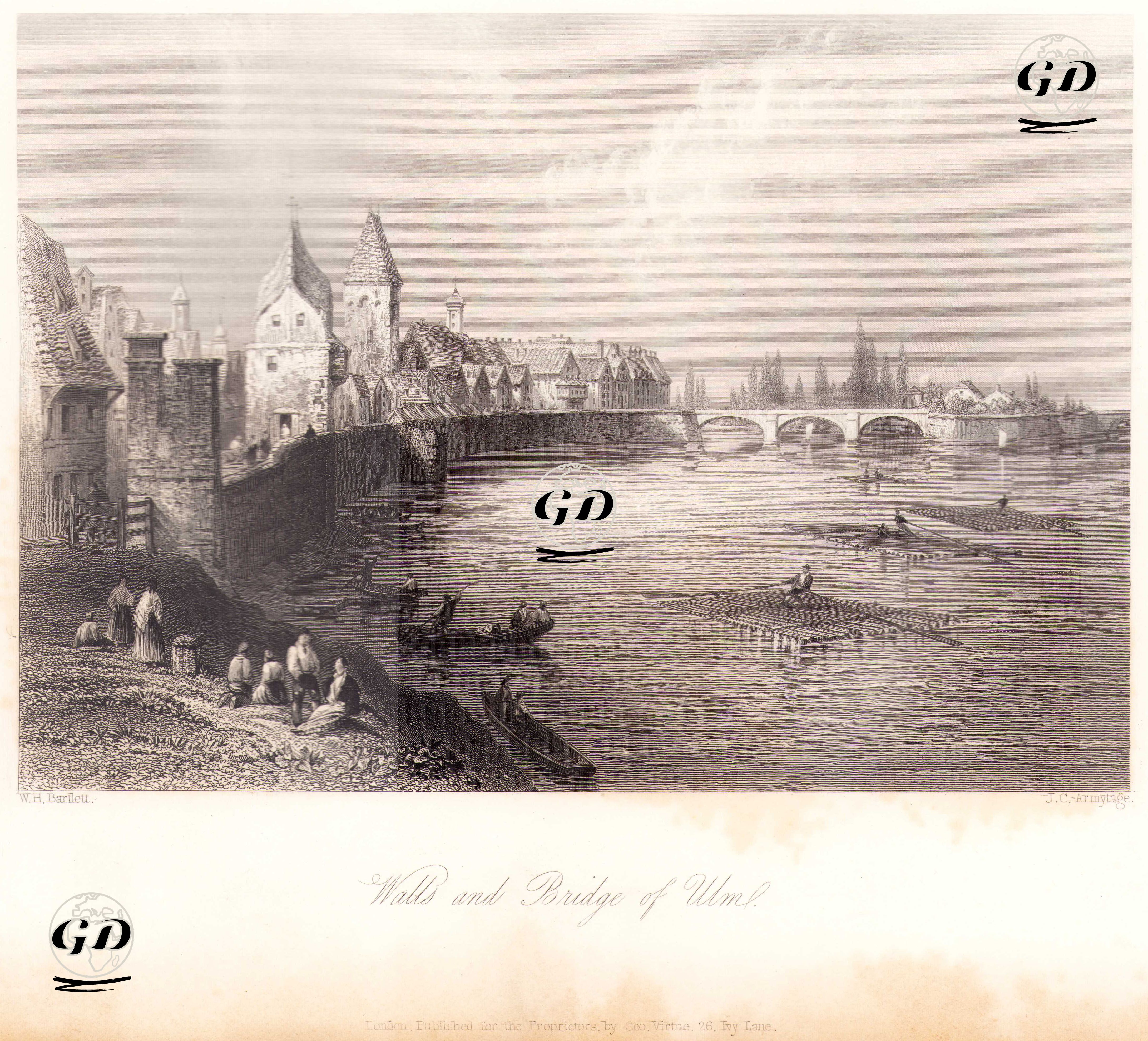 Ulm Şehrinin Köprüsü Ve Şehrin Duvarları - William Henry Bartlett (1809-1854) - 1854