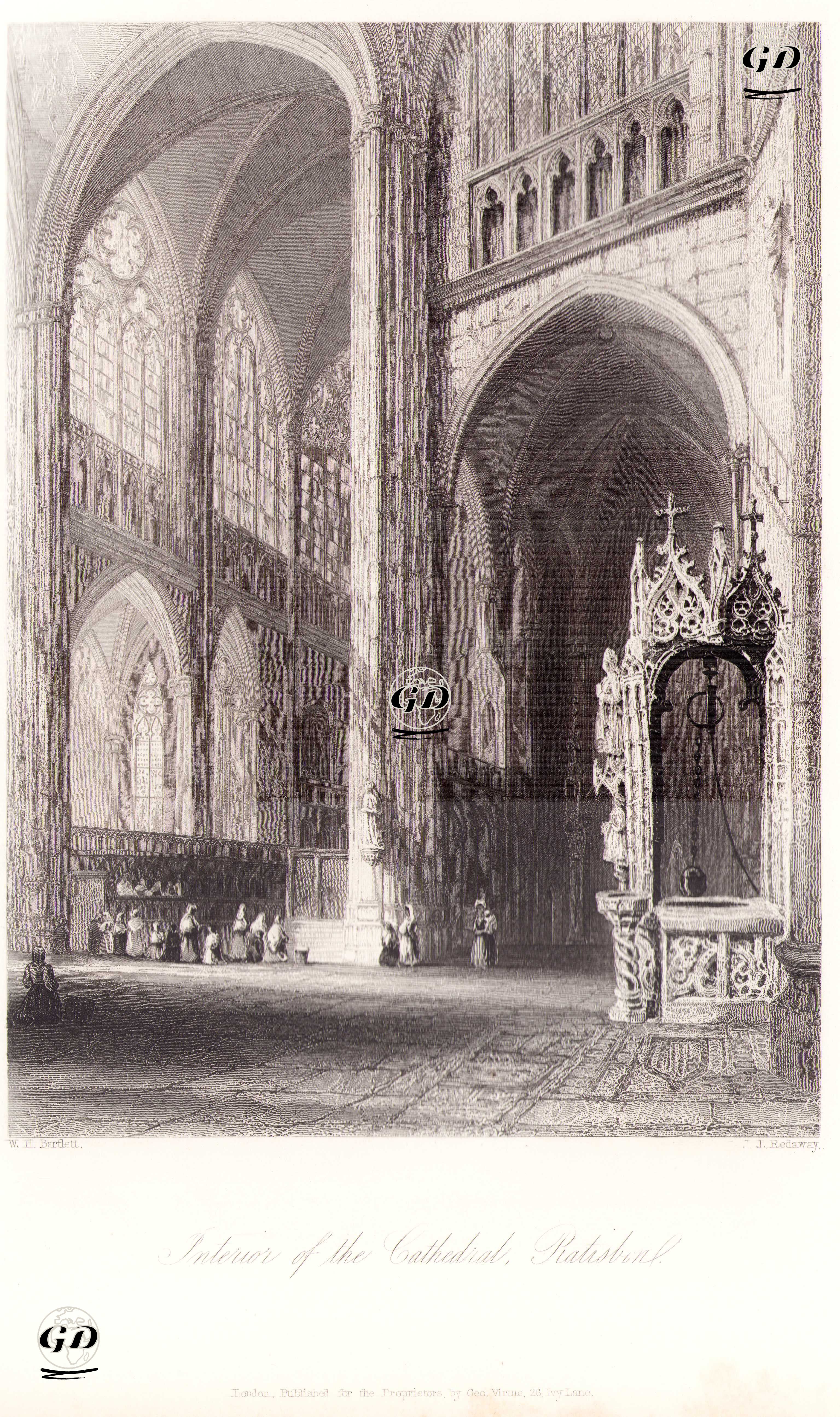 Regensburg Katedralinin İçi - William Henry Bartlett (1809-1854) - 1854