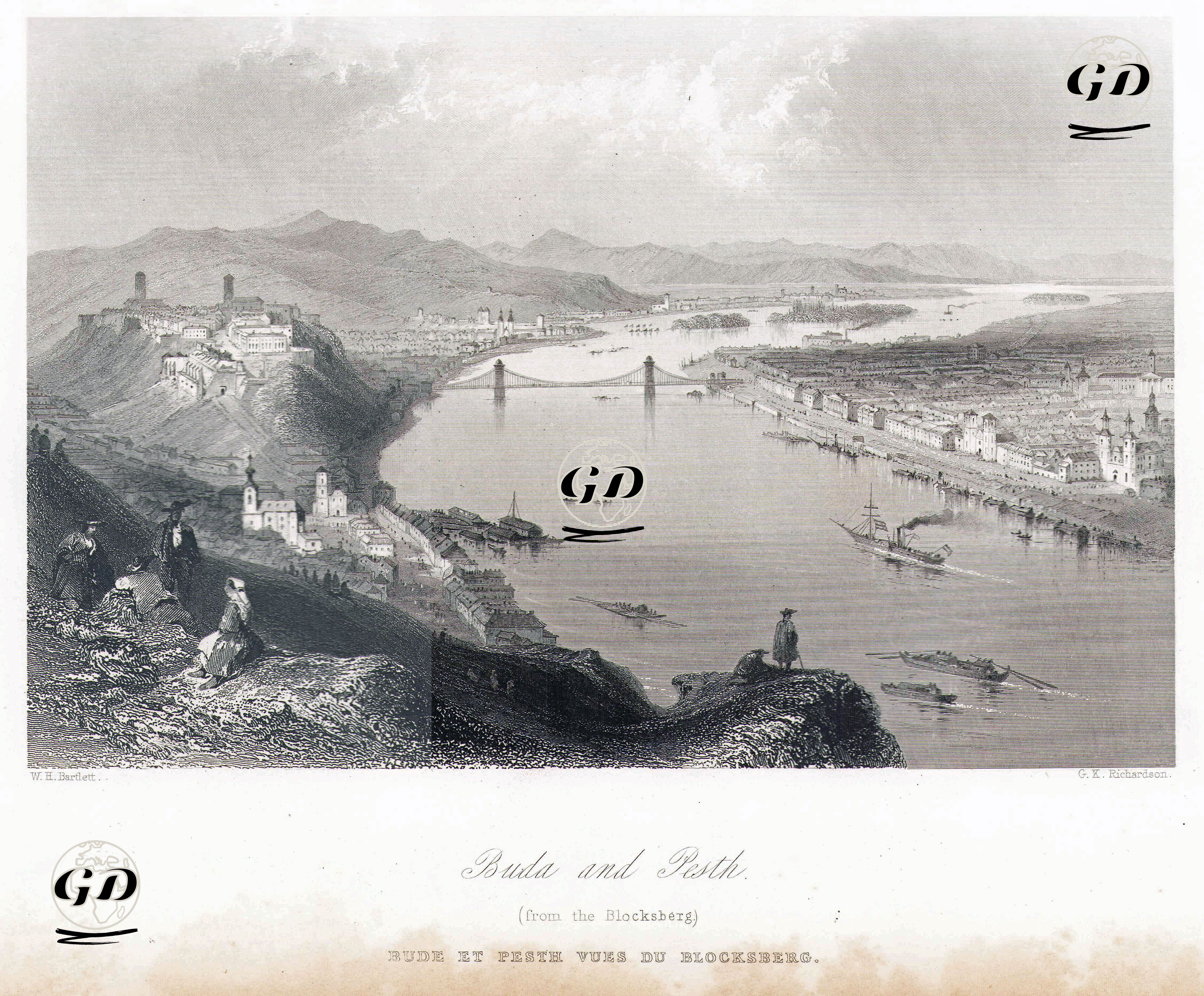 Gellert Tepesinden Budapeşte - William Henry Bartlett (1809-1854) - 1854