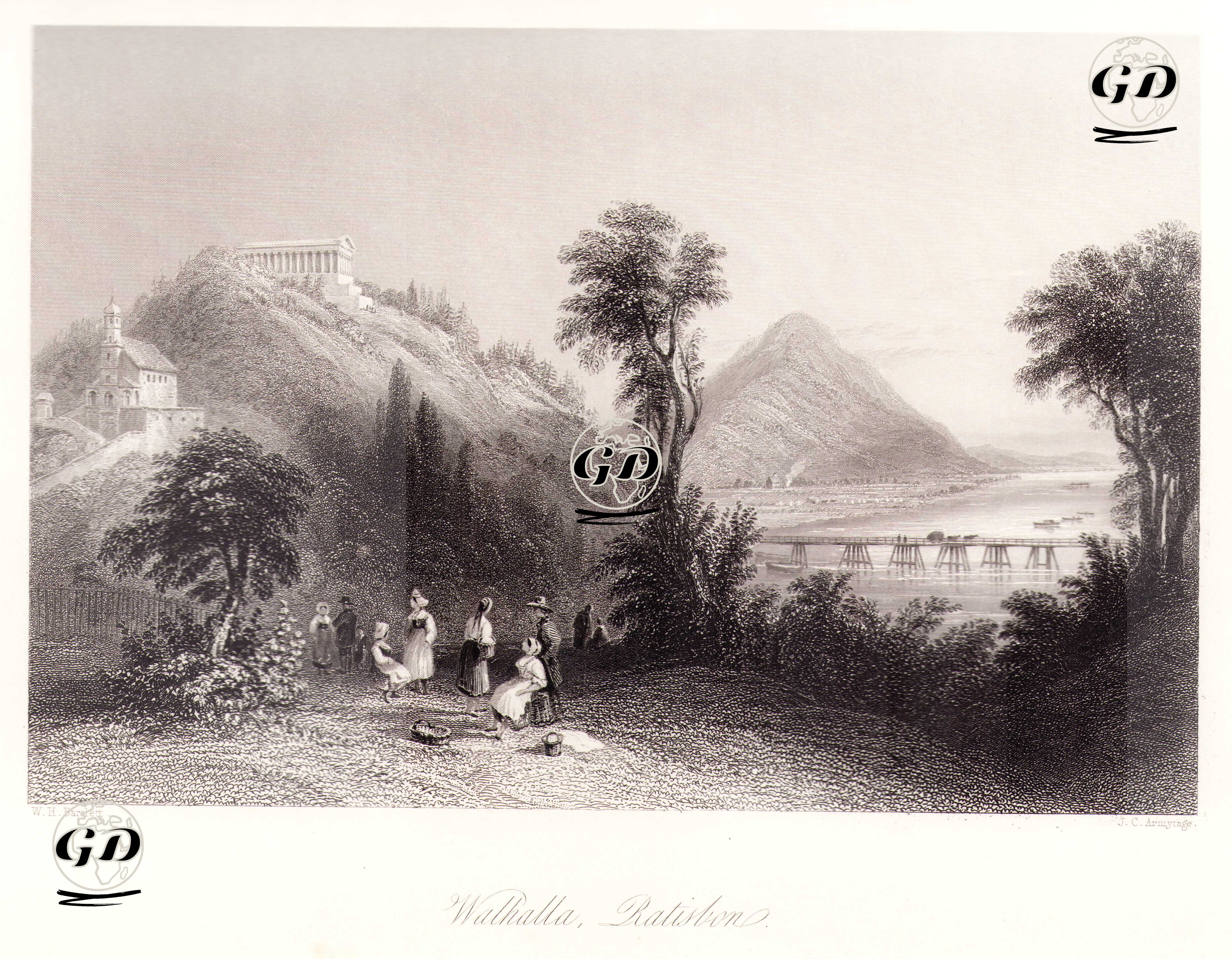 Regensburg'daki Ünlü Kişilerin Mermer Büstlerin Bulunduğu Walhalla Anıt Müzesi - William Henry Bartlett (1809-1854) - 1854