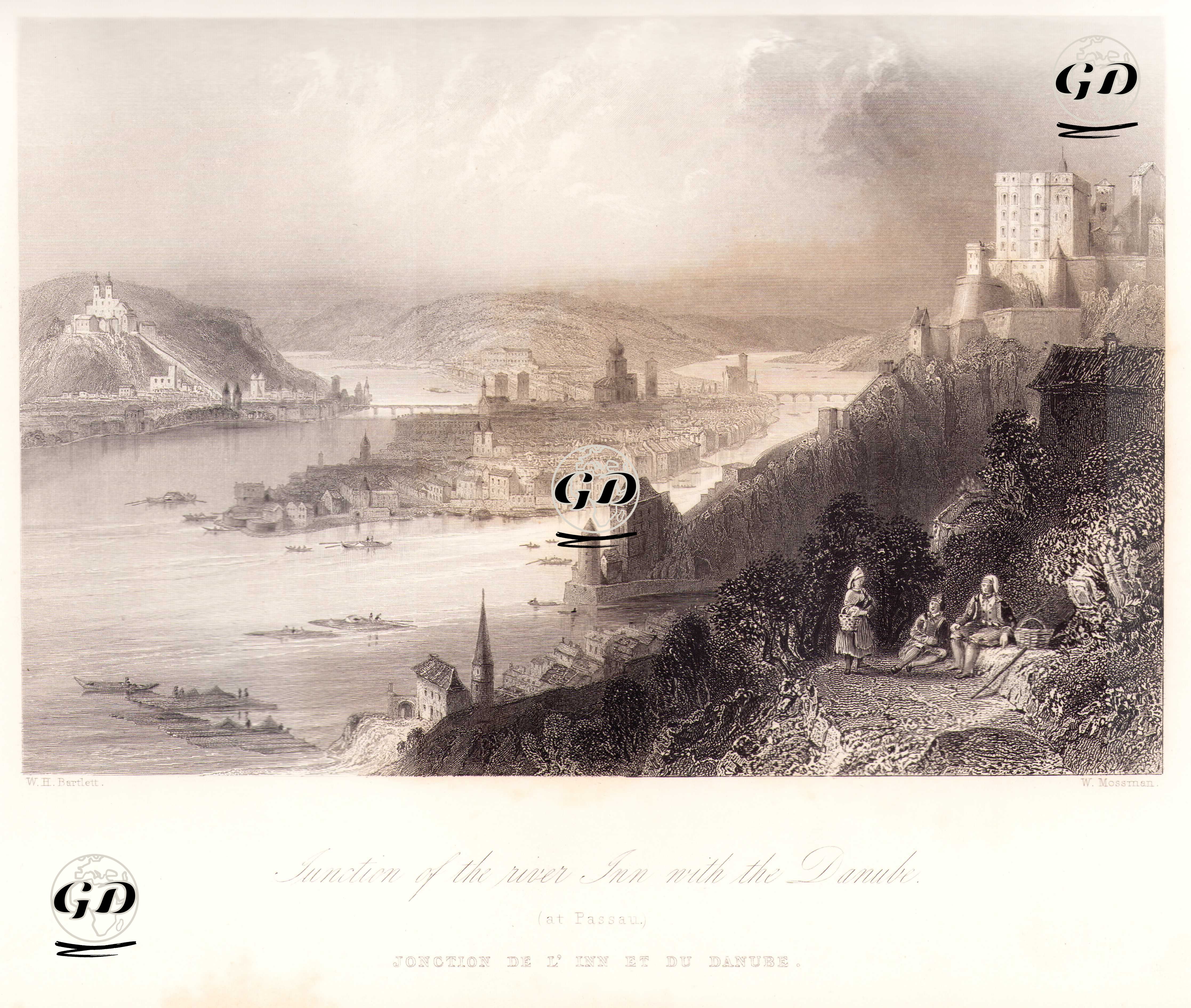 Tuna Nehri İle İnn Nehrinin Buluştuğu Yer Ve Passau Şehri - William Henry Bartlett (1809-1854) - 1854