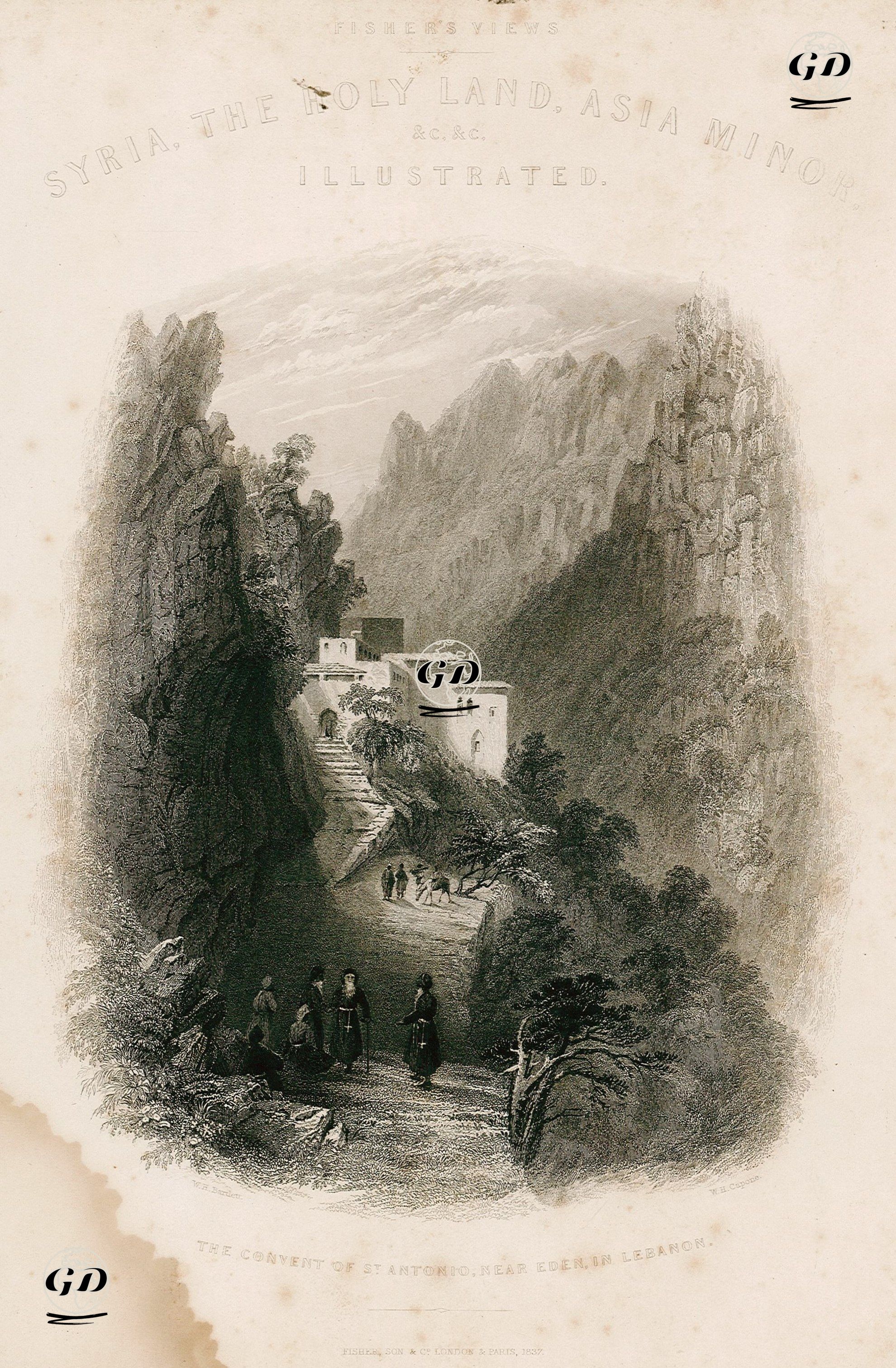 Lübnan'da Kadisha (Qozhaya) Vadisinde St.Antonio Manastırı - William Henry Bartlett (1809-1854) - 1837