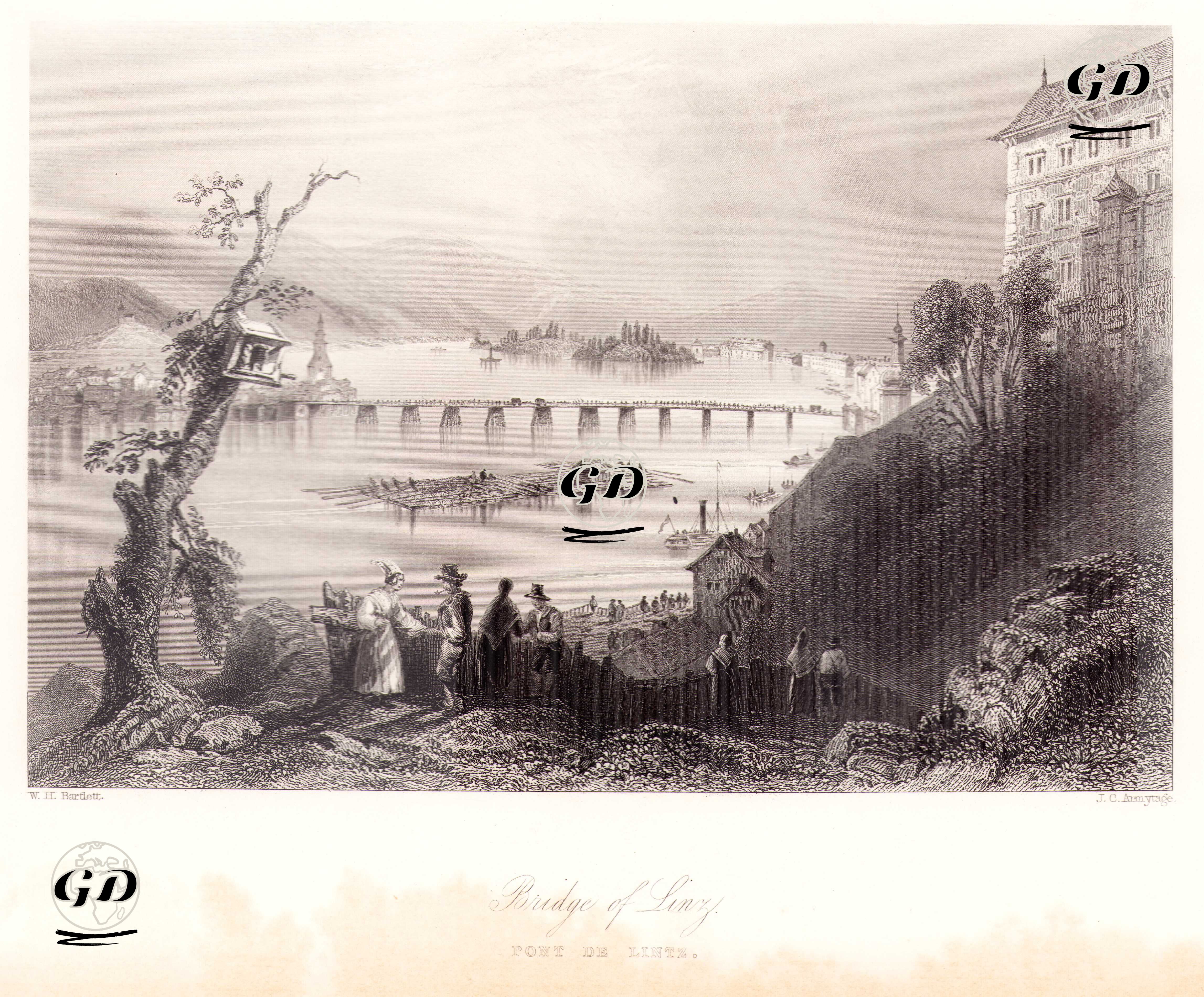 Tuna Nehri Üzerinde Linz Köprüsü - William Henry Bartlett (1809-1854) - 1854
