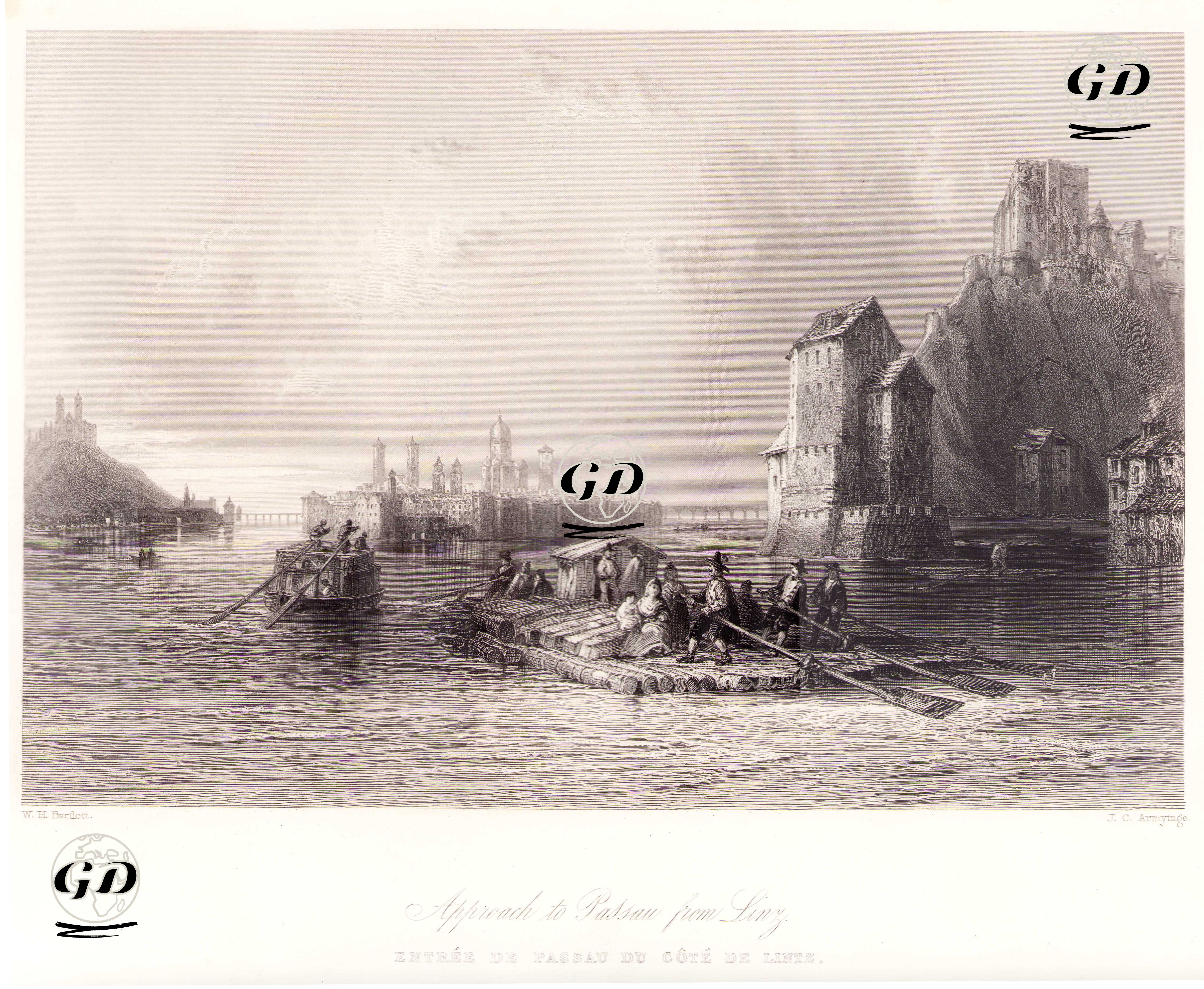 Linz Şehrinden Passau Şehrine Geliş - William Henry Bartlett (1809-1854) - 1854