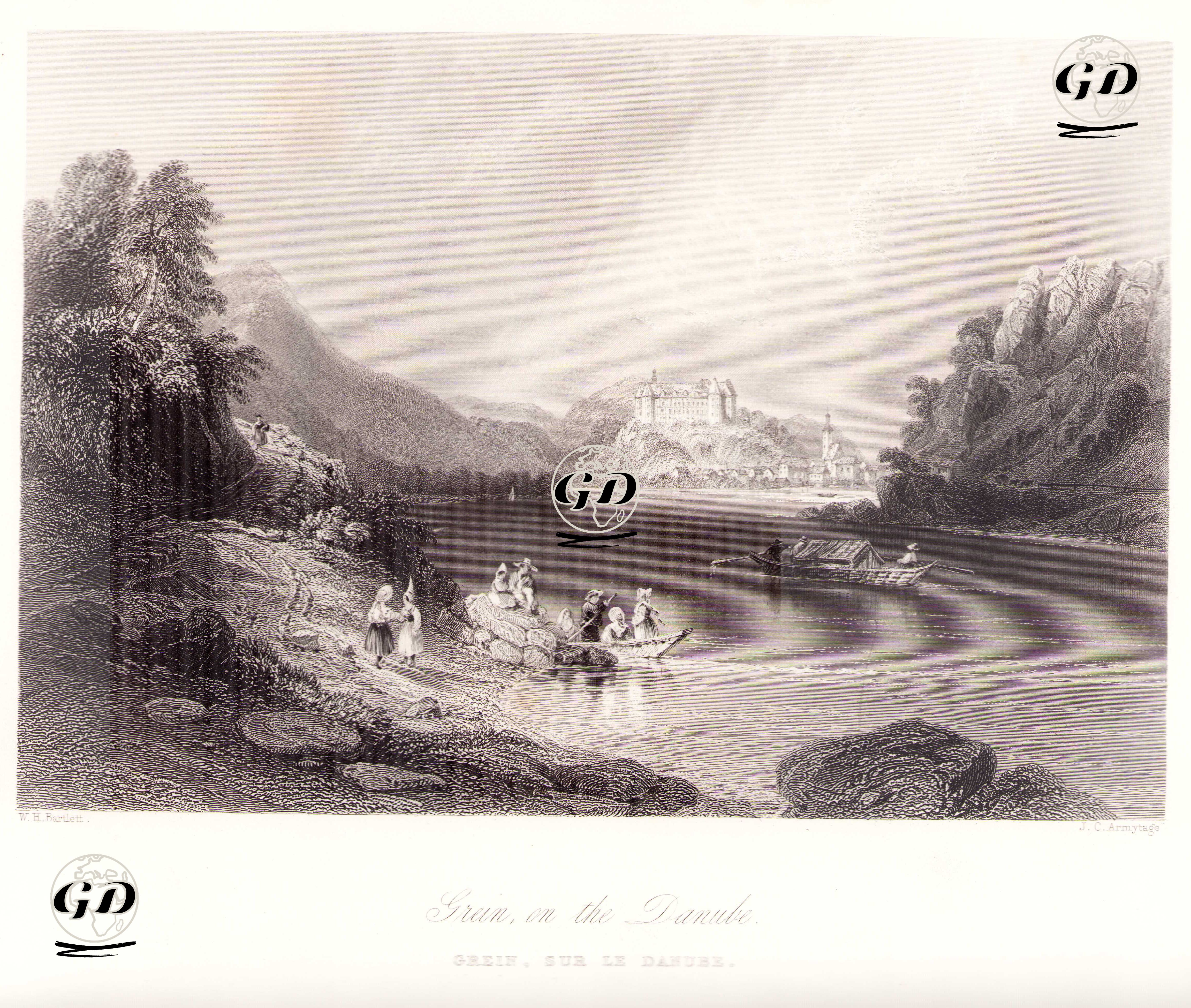 Tuna Nehri Üzerinde Grein Şehri - William Henry Bartlett (1809-1854) - 1854