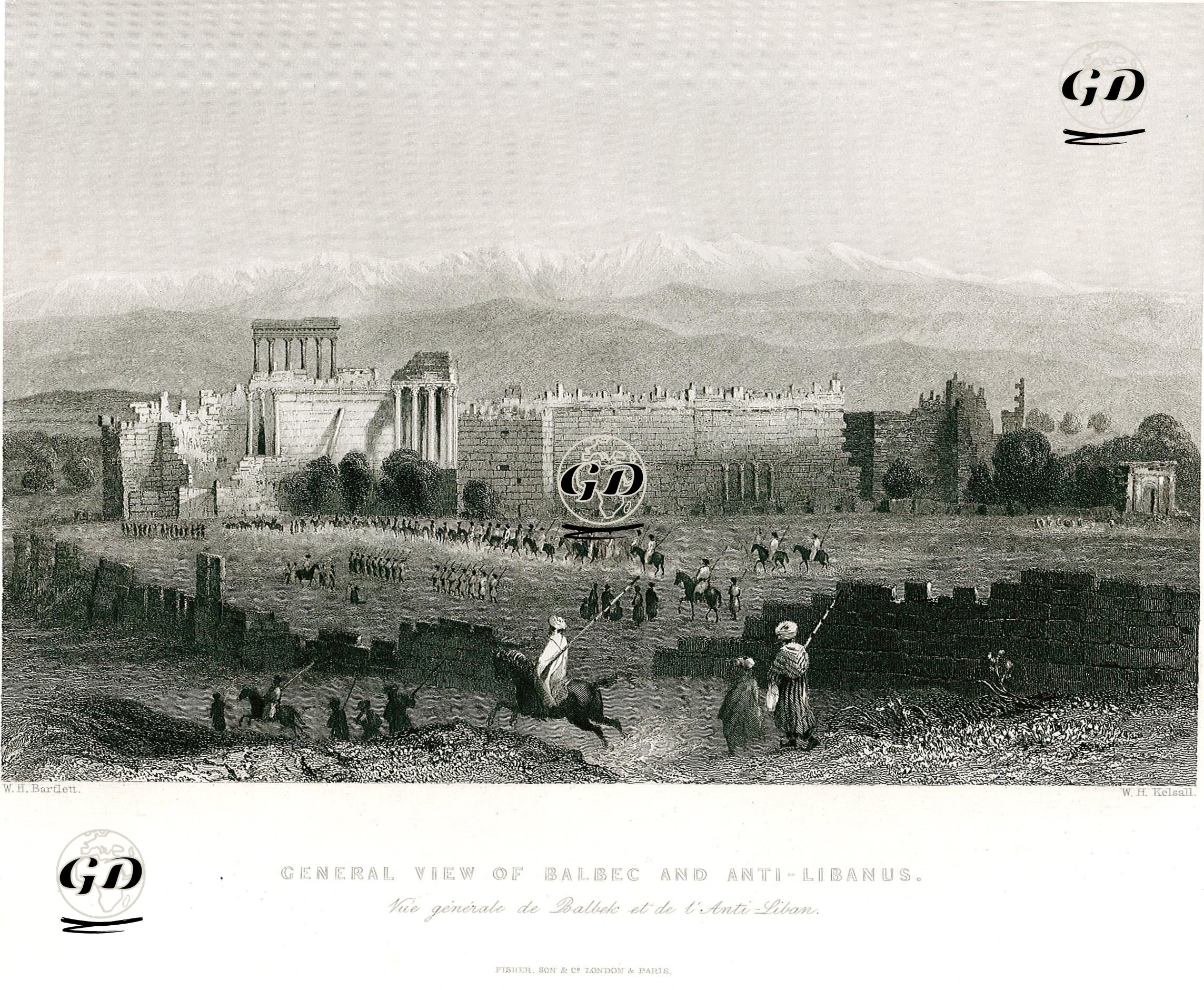 General View Of Balbec And Anti-Libanus-Vue Generale De Balbek Et De L'Anti-Liban  - William Henry Bartlett (1809-1854) - 1838-1839