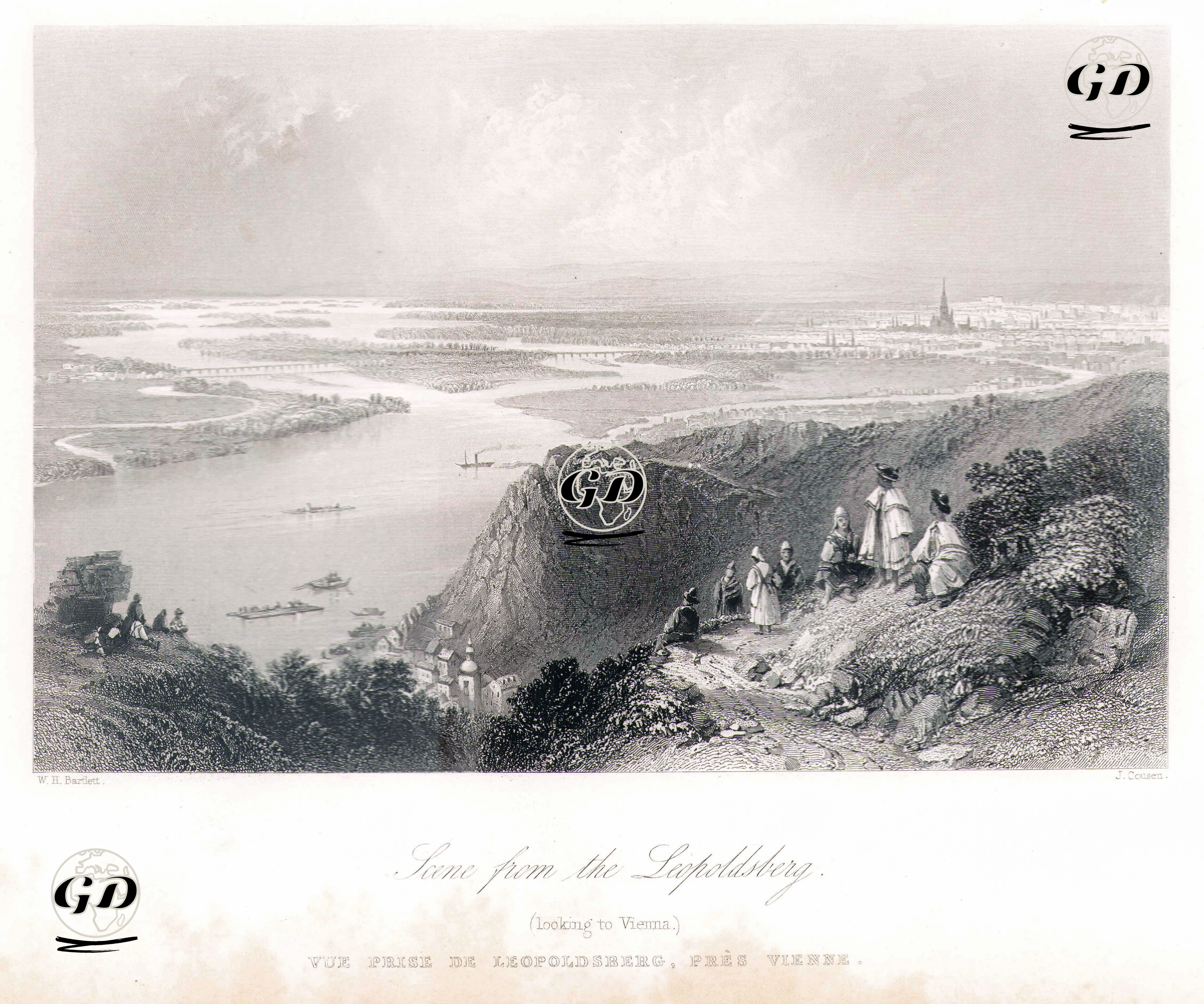 Leopoldsberg Tepesinden Viyana Ve Tuna Nehri Manzarası - William Henry Bartlett (1809-1854) - 1854