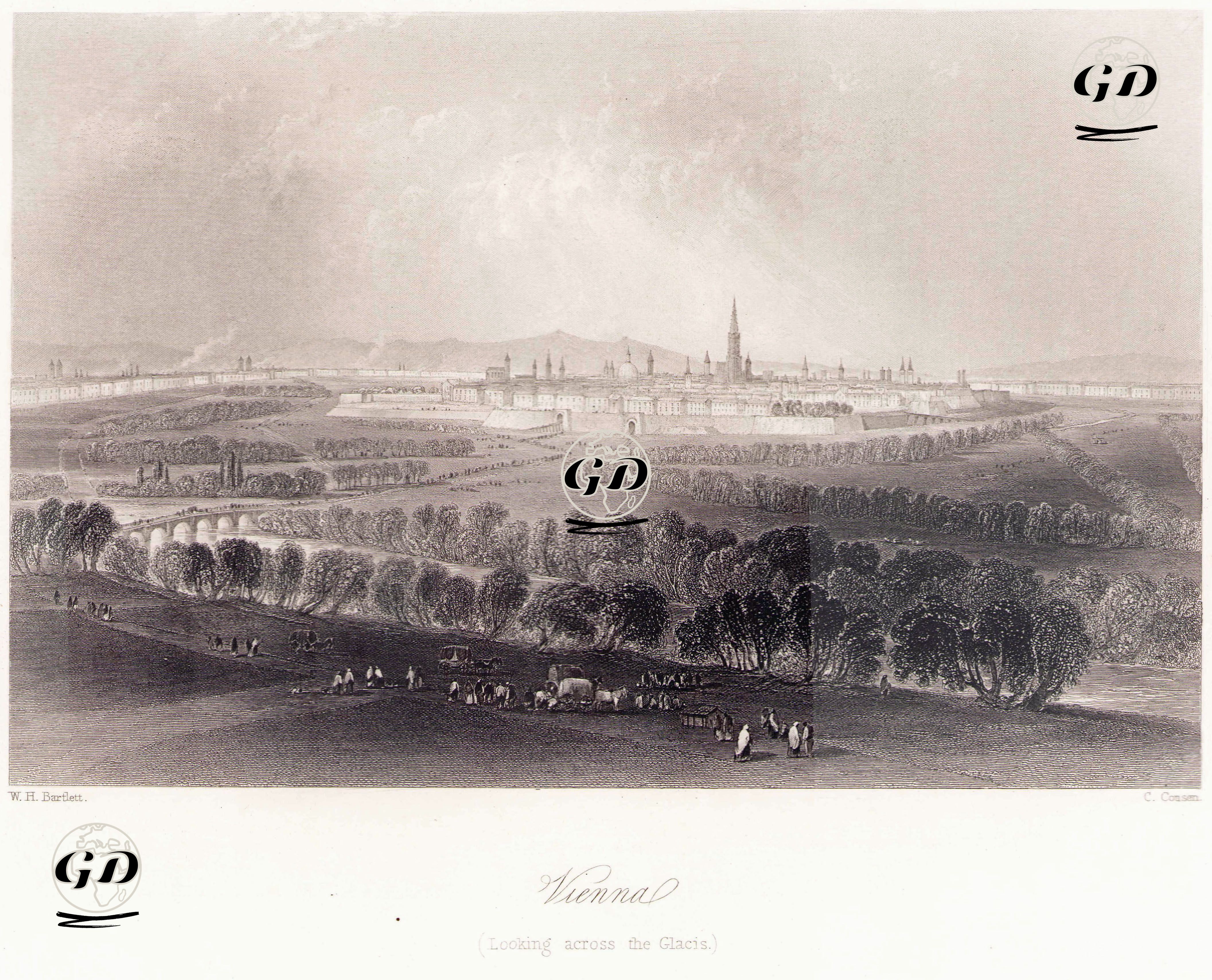 Vienna (Looking Across The Glacis) - William Henry Bartlett (1809-1854) - 1854