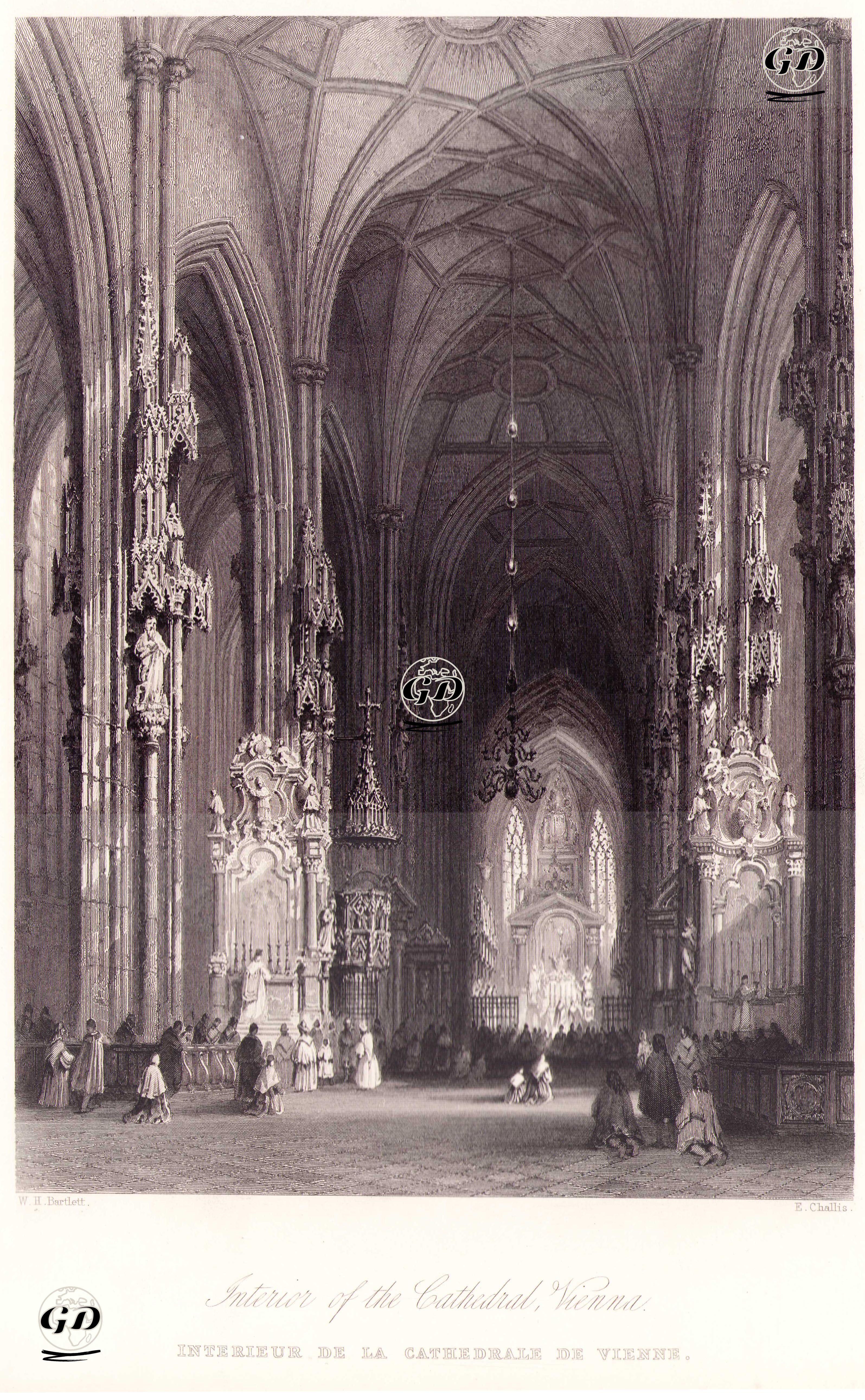 Aziz Stephan Katedrali'nin İçi, Viyana - William Henry Bartlett (1809-1854) - 1854
