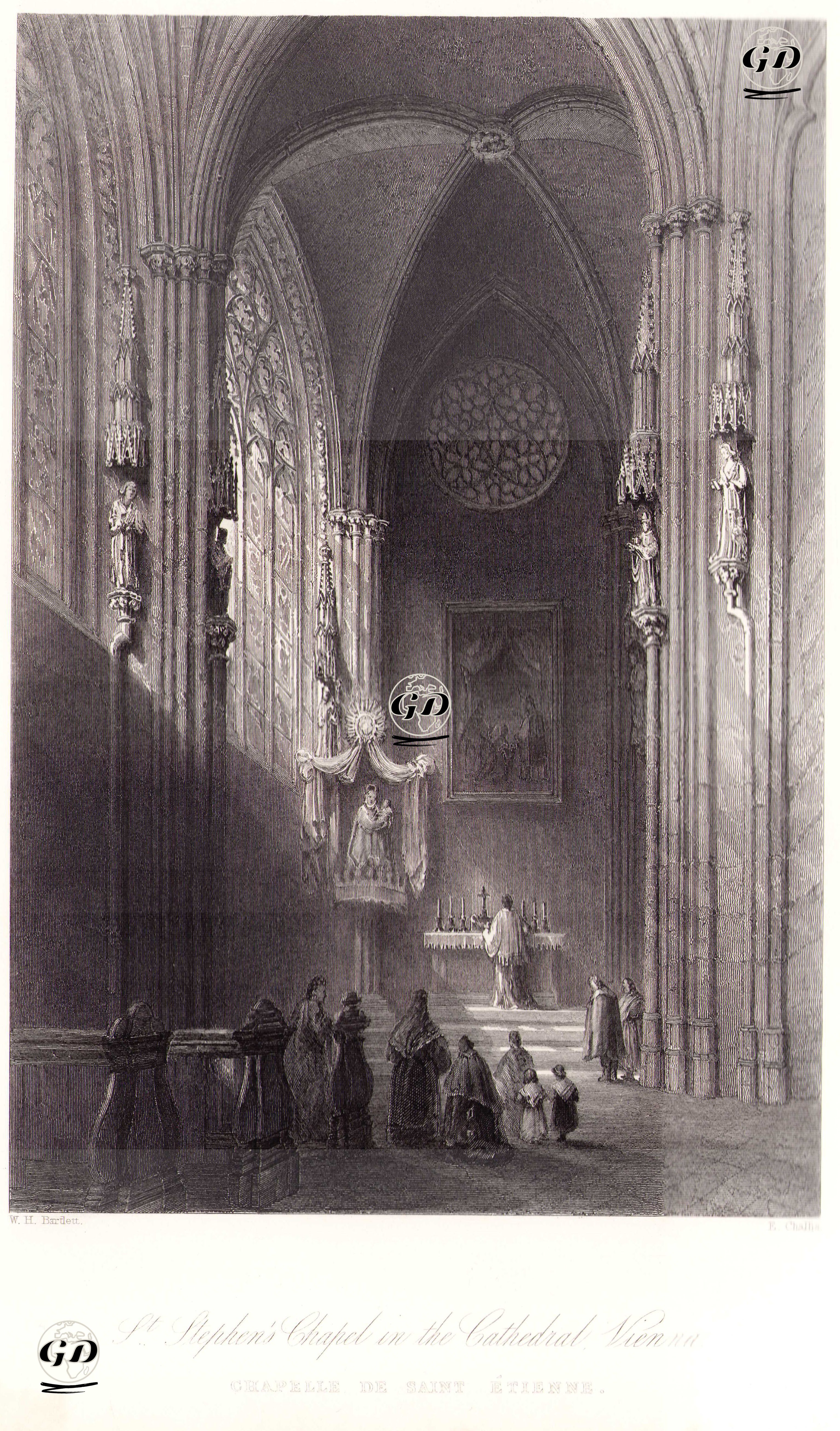 Aziz Stephan Katedrali'nin İçindeki Aziz Stephan Şapeli, Viyana - William Henry Bartlett (1809-1854) - 1854