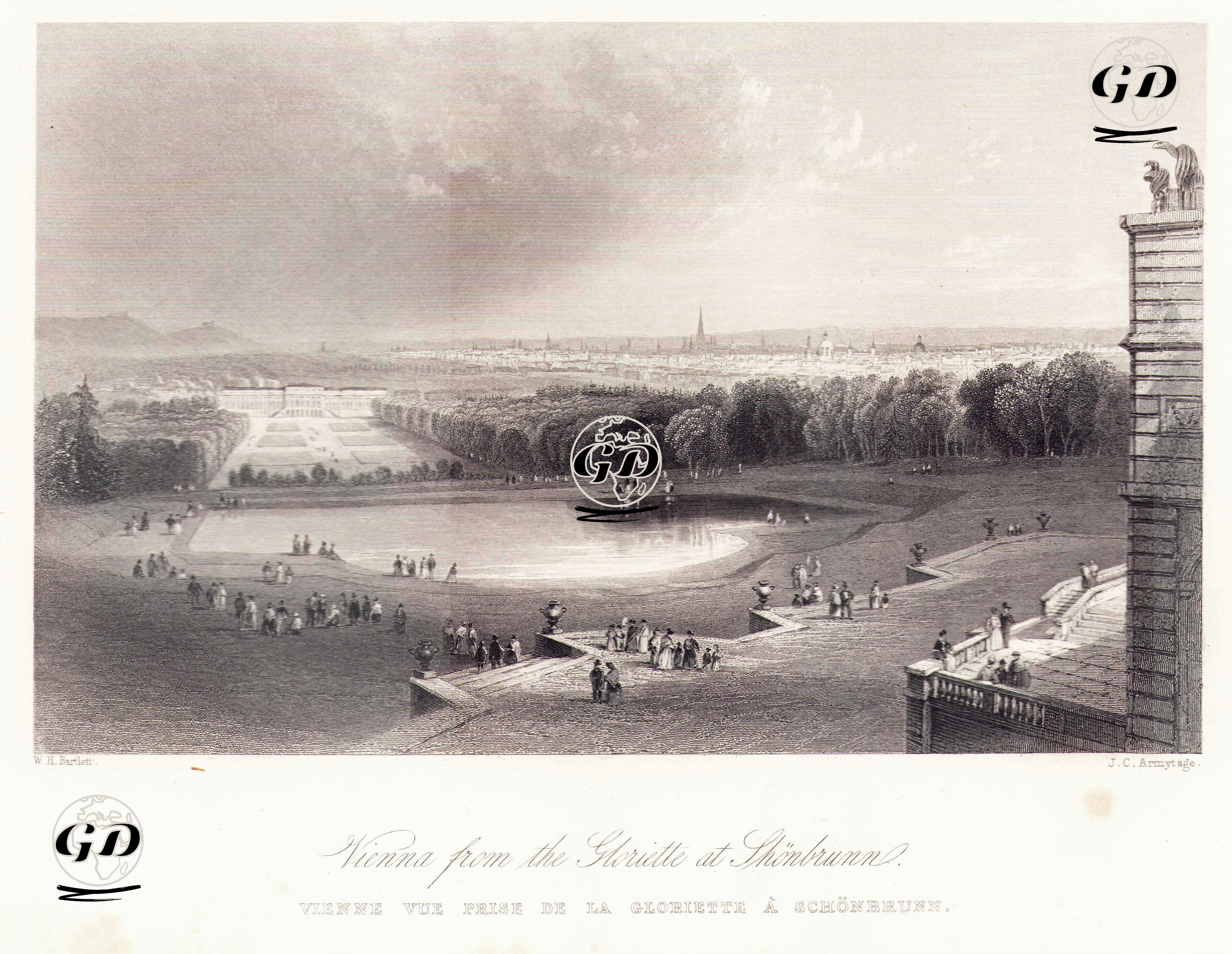 Schönbrunn Sarayı'nın Bahçesindeki Gloriette'den Viyana Manzarası - William Henry Bartlett (1809-1854) - 1854
