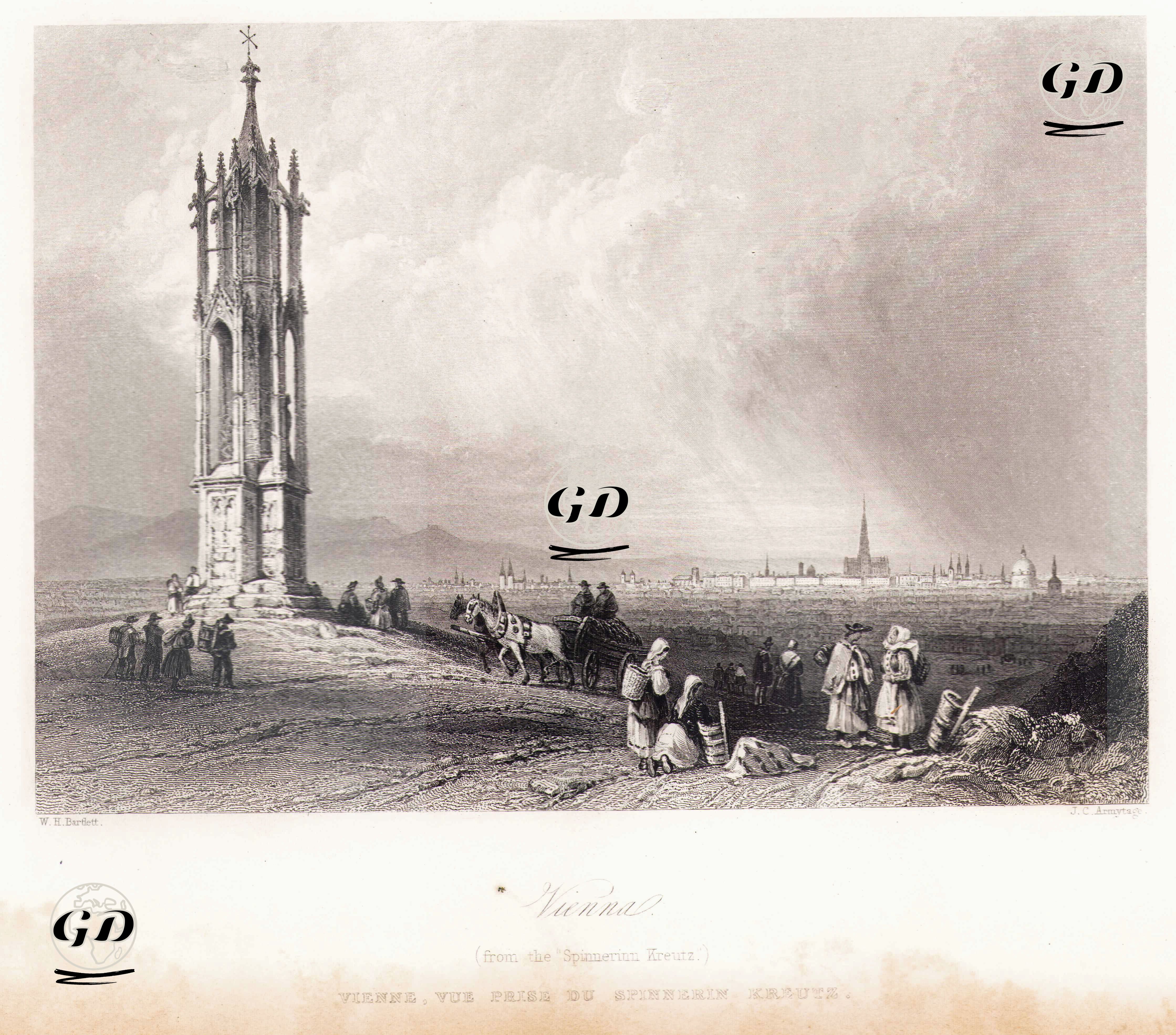 Haç Anıtından (Spinnerin am Krentz) Viyana Şehri - William Henry Bartlett (1809-1854) - 1854