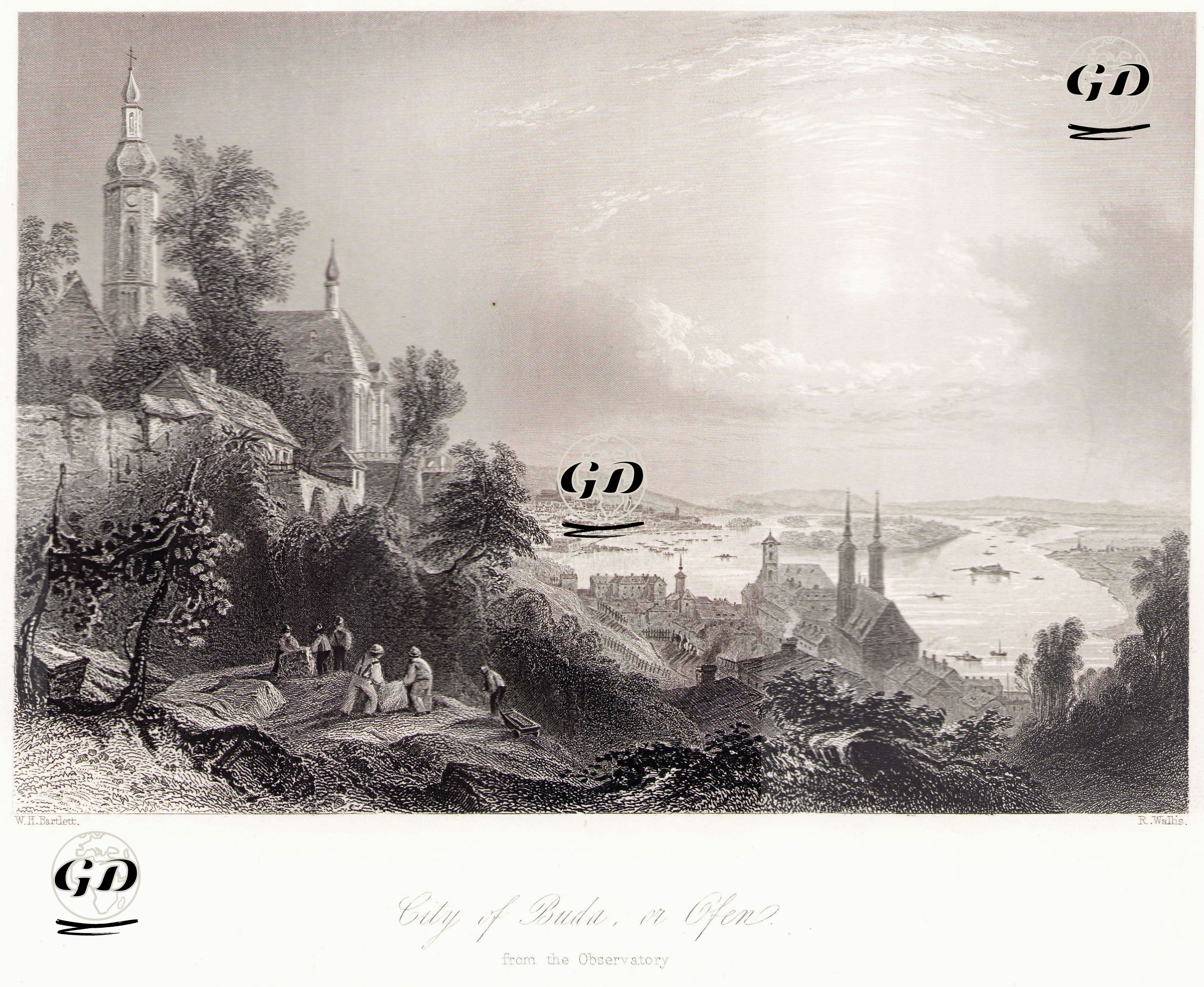 Gözlemevinden Budapeşte Şehrinin Buda (Budin) Kısmının Manzarası - William Henry Bartlett (1809-1854) - 1854