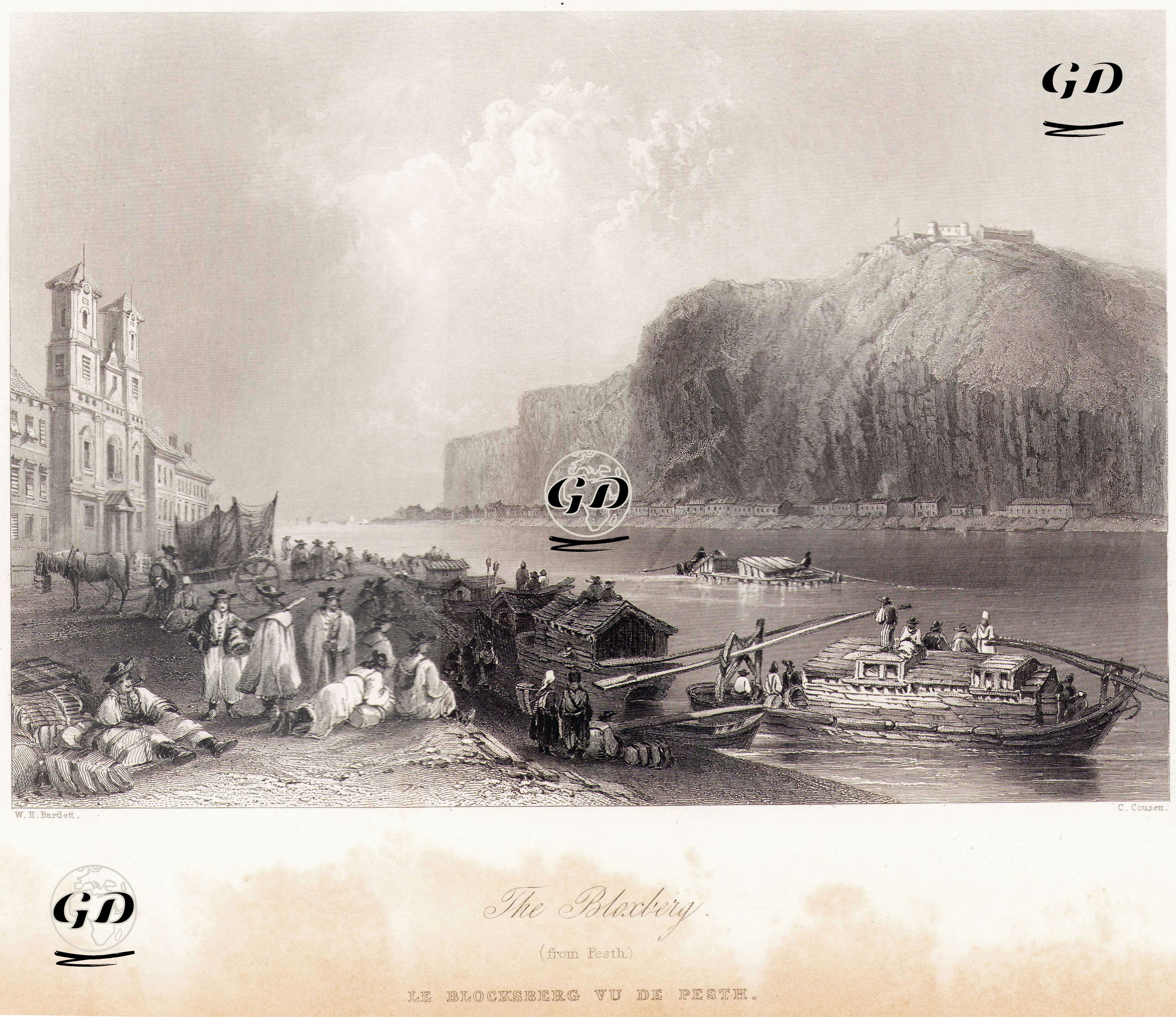 Budapeşte Şehrinin Pesth Kısmından Gellert (Gürz İlyas Bayırı) Tepesi - William Henry Bartlett (1809-1854) - 1854