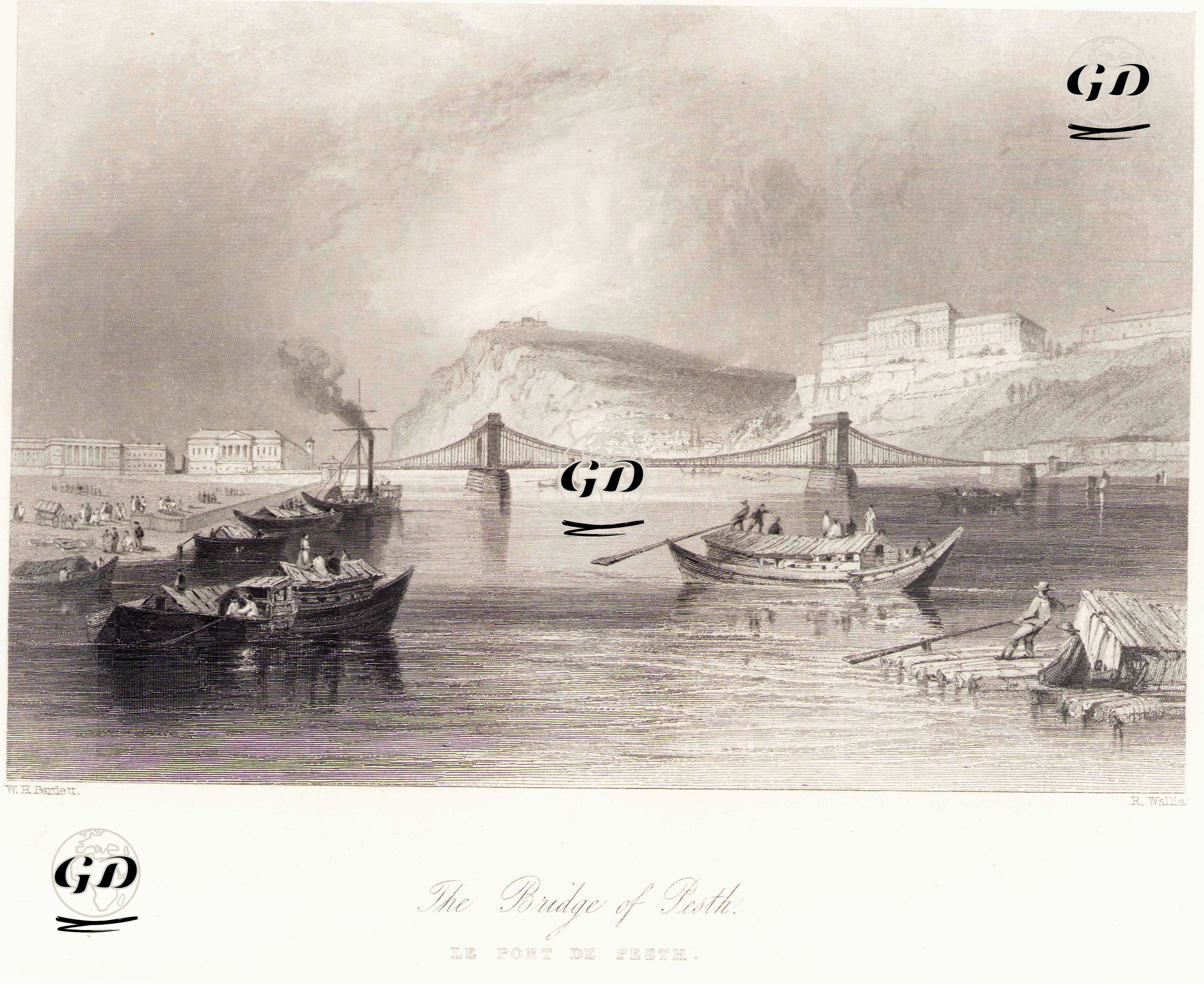 Budapeşte Chain (Zincirli) Köprüsü - William Henry Bartlett (1809-1854) - 1854