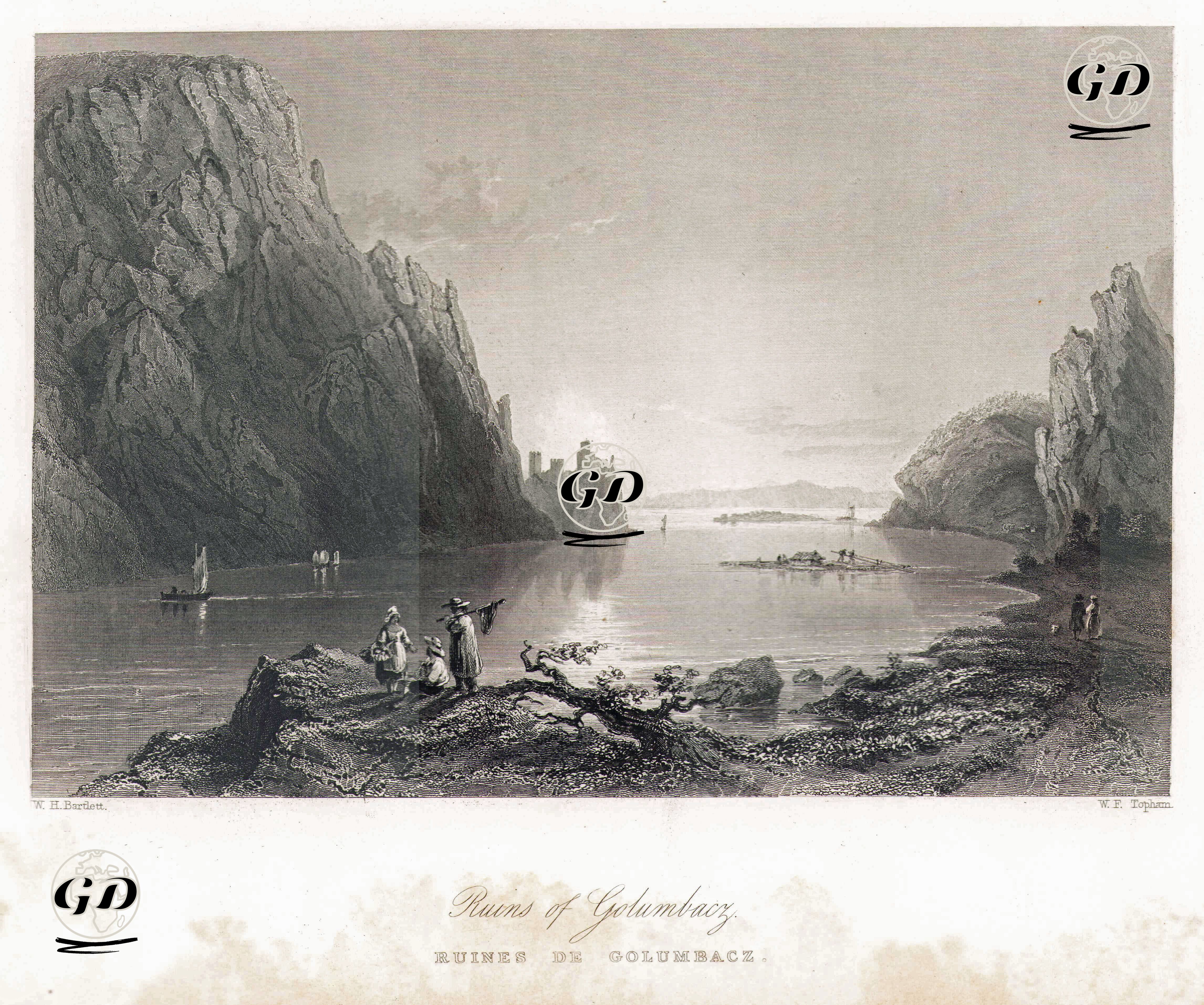 Tuna Nehri Üzerinde Güvercinlik (Golumbacz) Hisarının Kalıntıları - William Henry Bartlett (1809-1854) - 1854