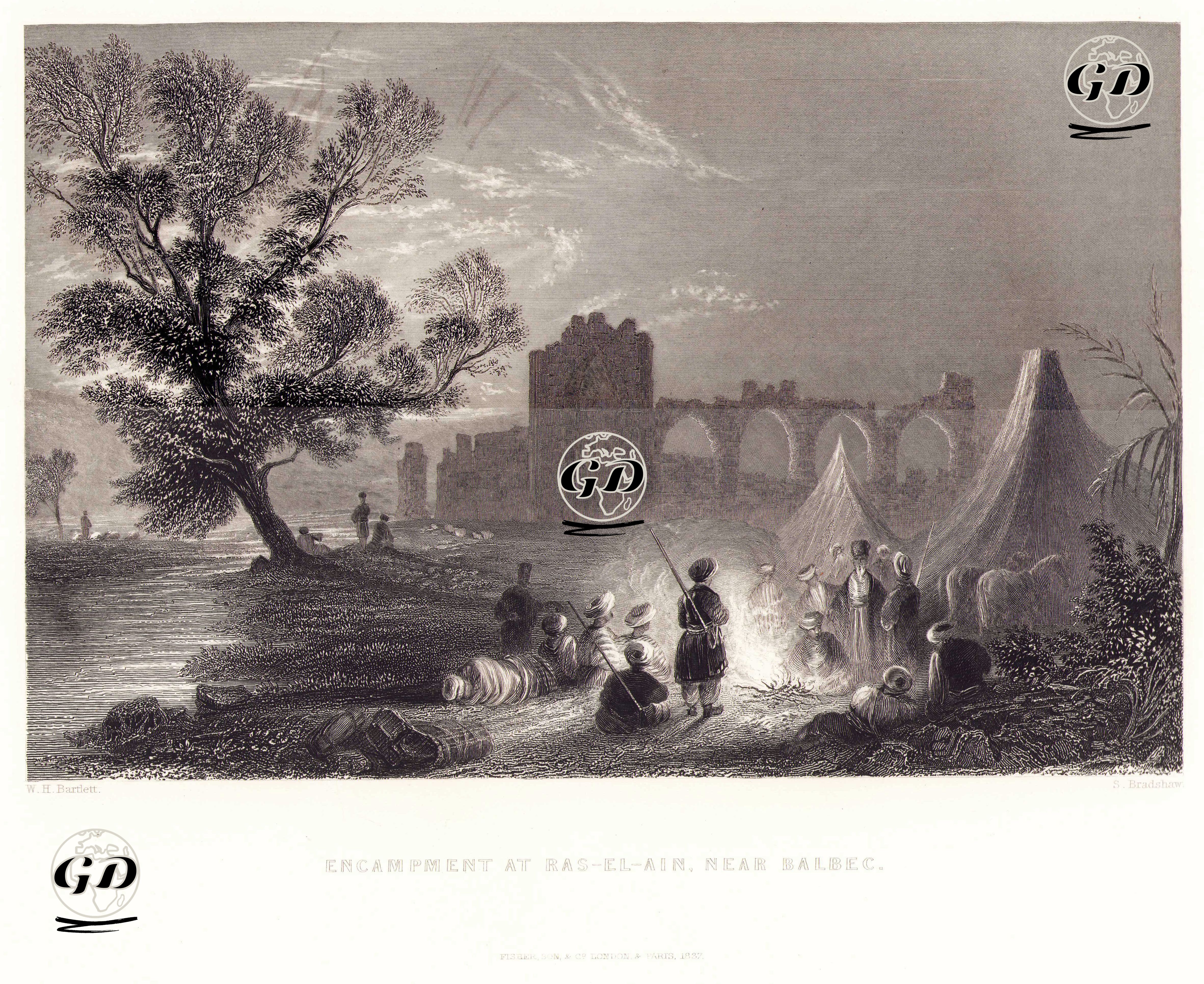 Baalbek Yakınlarında Ras el Ain'de Kamp Yeri - William Henry Bartlett (1809-1854) - 1837