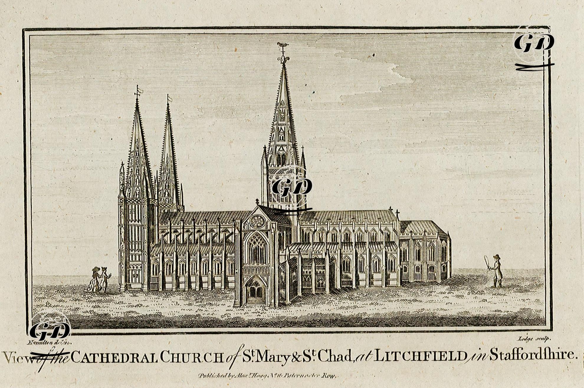 View Of The Cathedral Church Of St.Mary & St.Chad At Litchfield in Staffordshire - William Hamilton (1751-1801) - 1786
