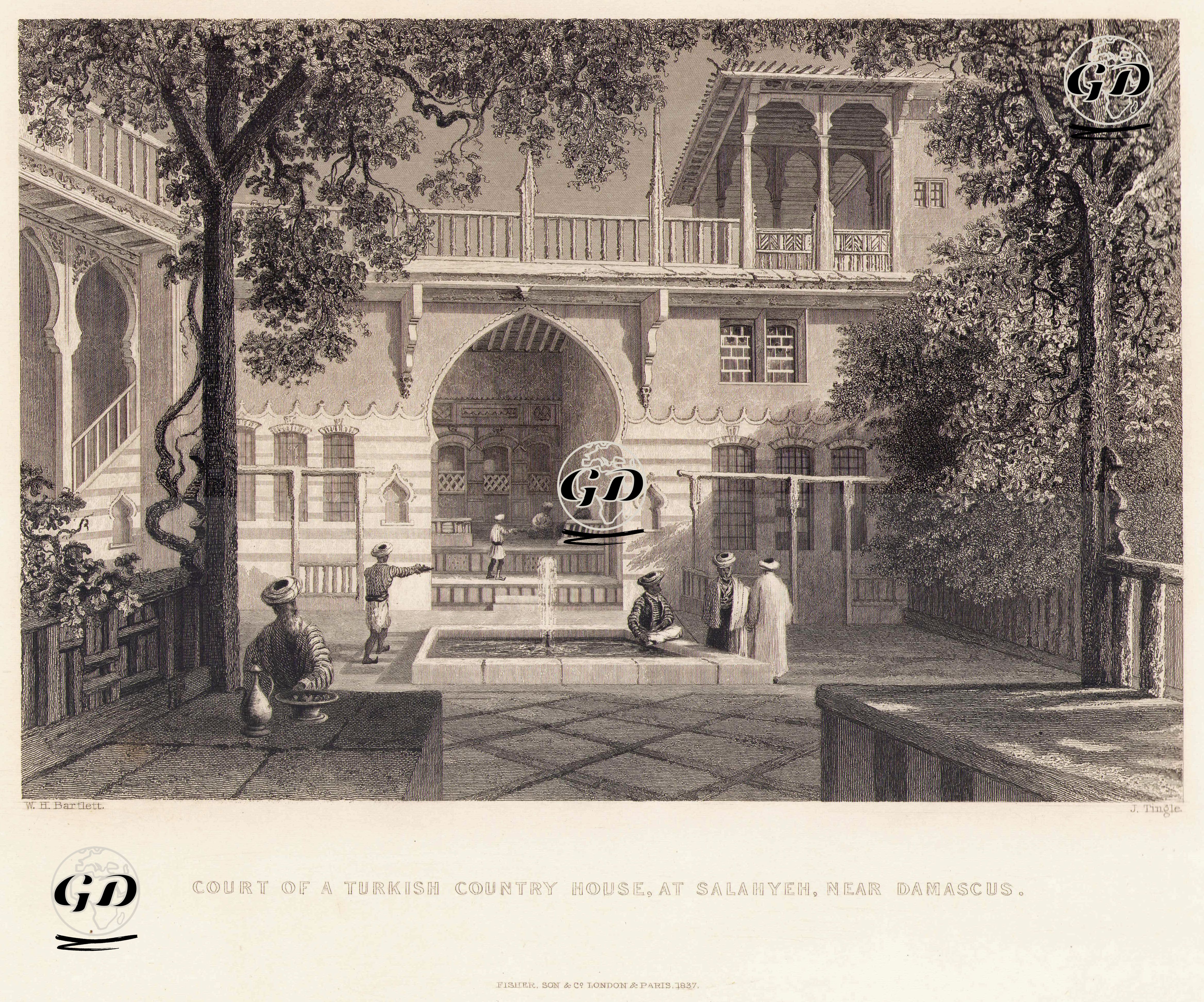 Şam Yakınlarında Salahyeh'de Türk Kır Evinin Avlusu - William Henry Bartlett (1809-1854) - 1837
