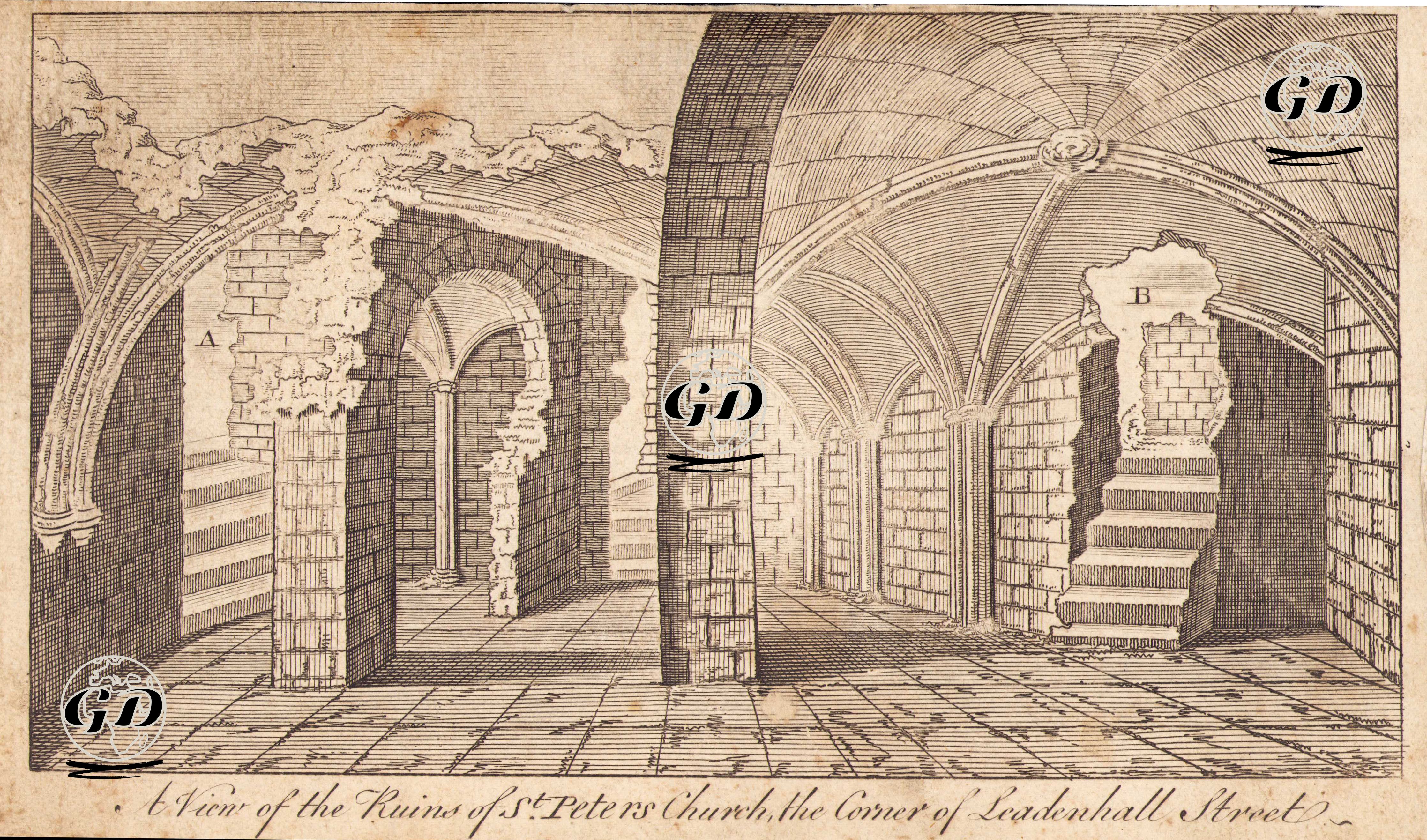 St.Peters Kilisesinin Leadenhall Caddesine Bakan Kısmının 1765 Yılı Bishopsgate Yangınından Sonraki Harabe Hali -  - 1766