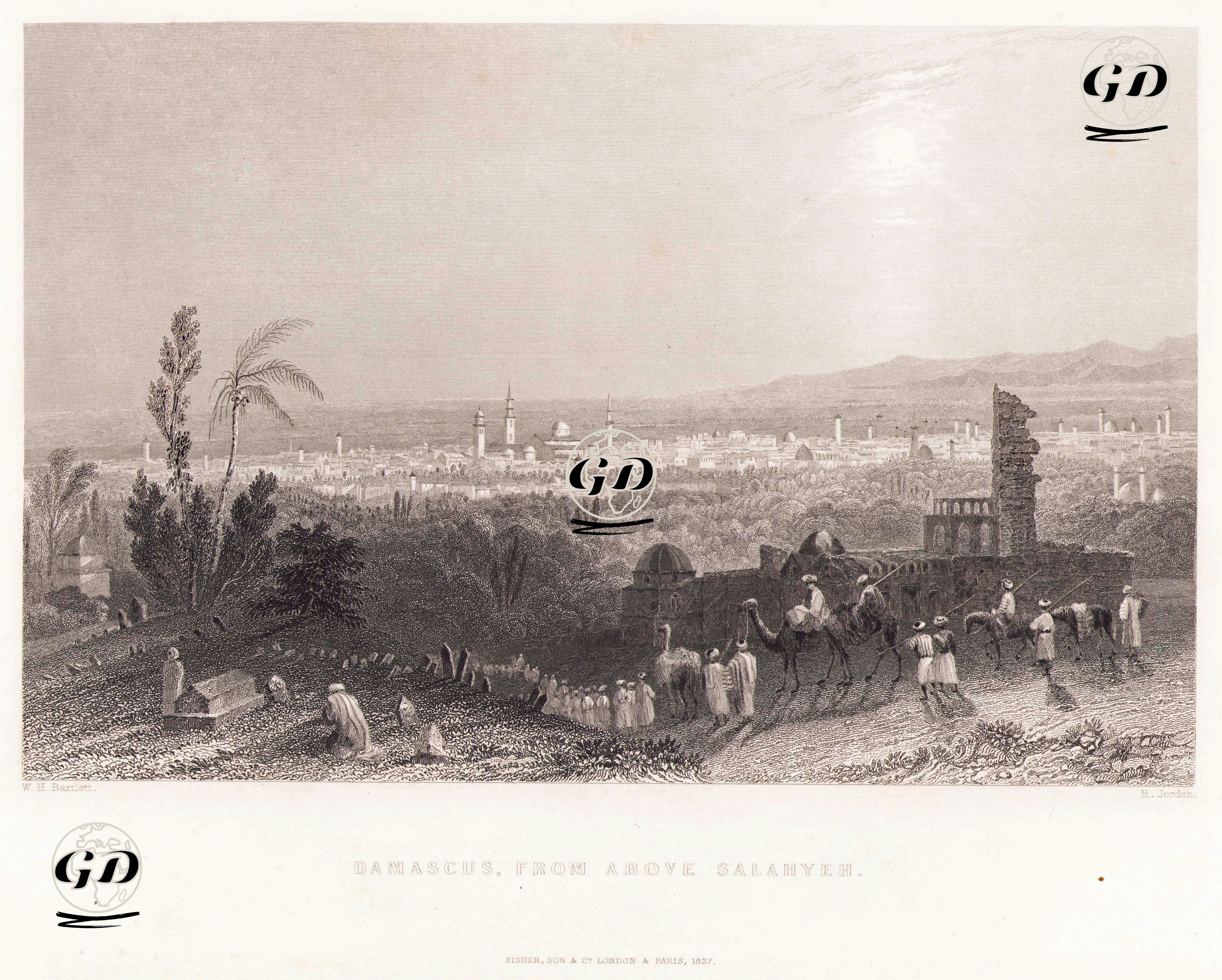 Damascus, From Above Salahyeh  - William Henry Bartlett (1809-1854) - 1837