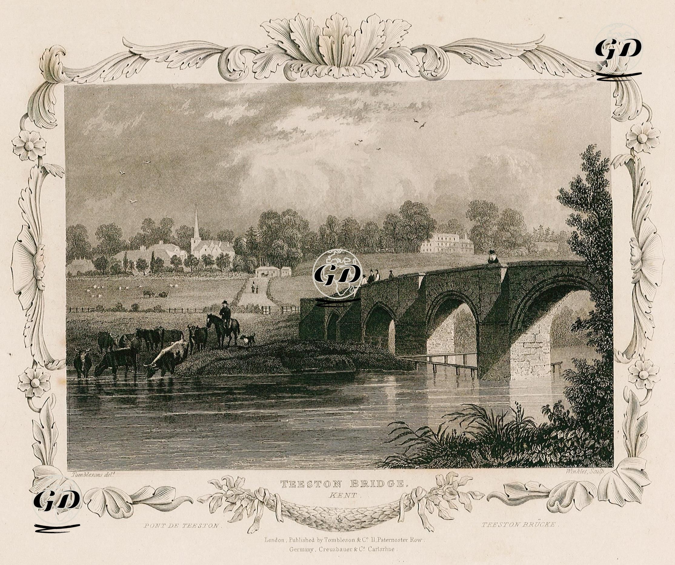 Teeston Bridge, Kent-Pont De Teeston-Teeston Brücke - William Tombleson (1795-1846) - 1835