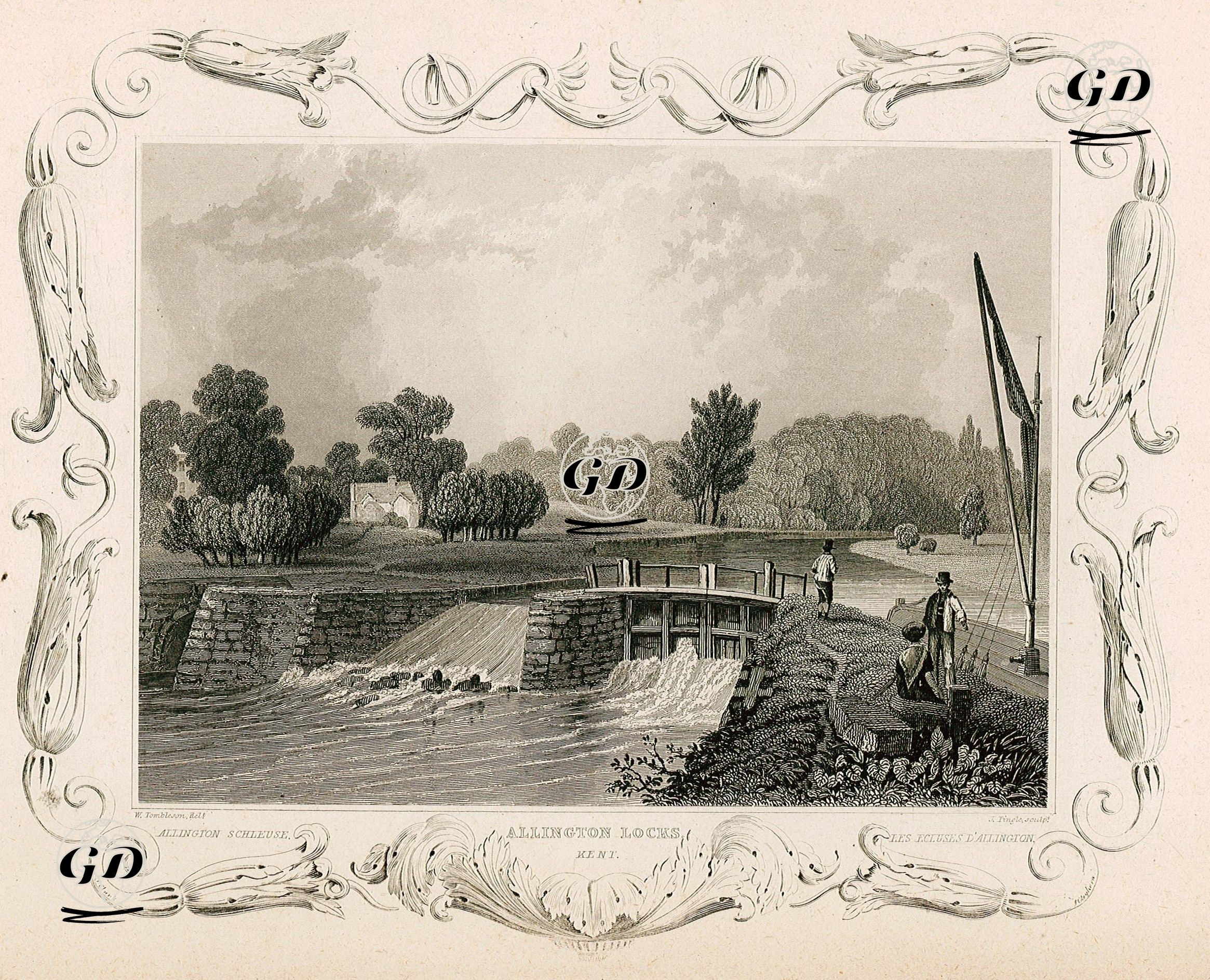 Allington Locks, Kent-Allington Schleuse-Les Ecluses D'Allington - William Tombleson (1795-1846) - 1837