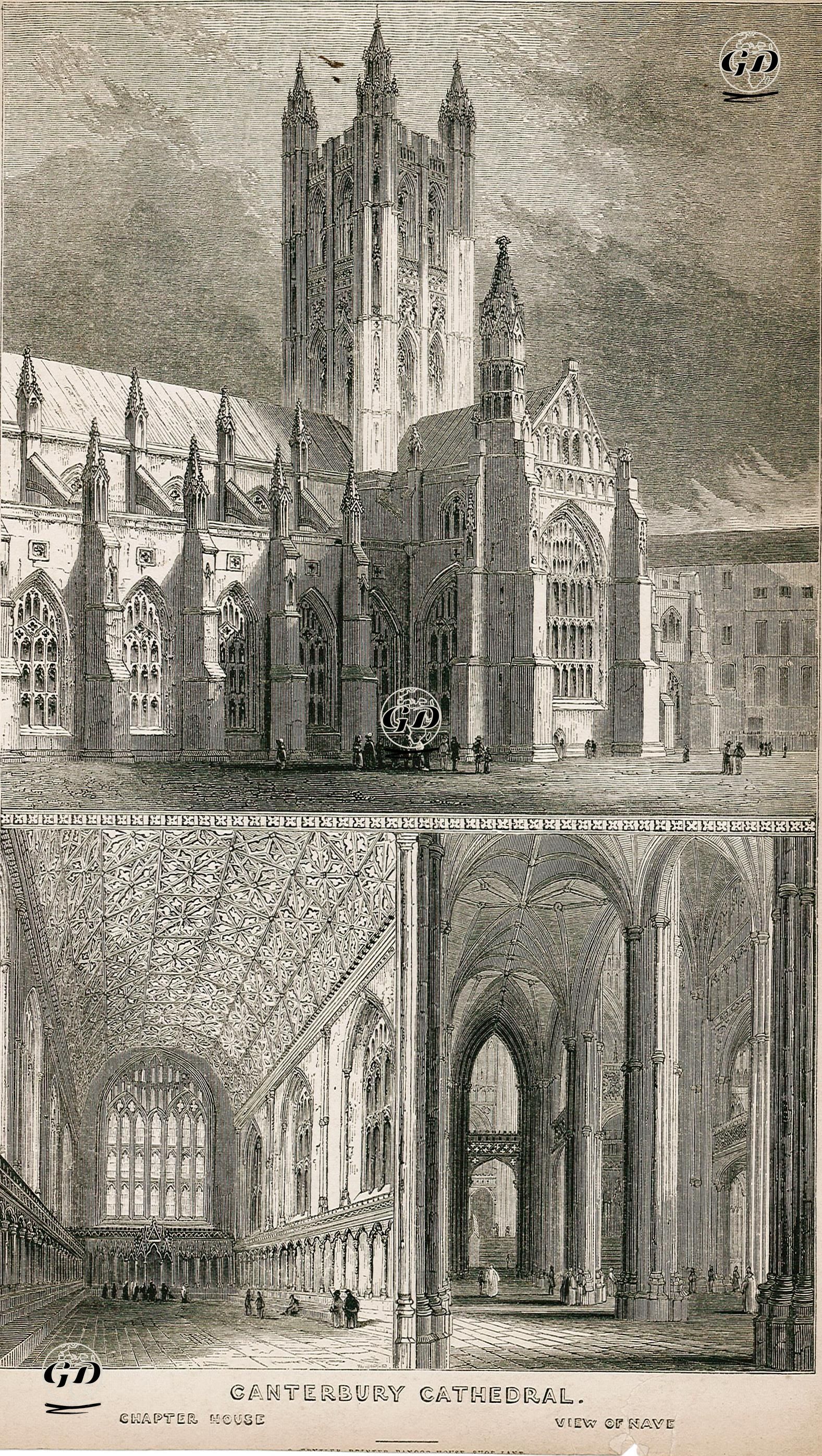 Canterbury Katedrali, Katedral Büyük Salonu (Chapter House), Katedralin Merkezi -  - 1830's