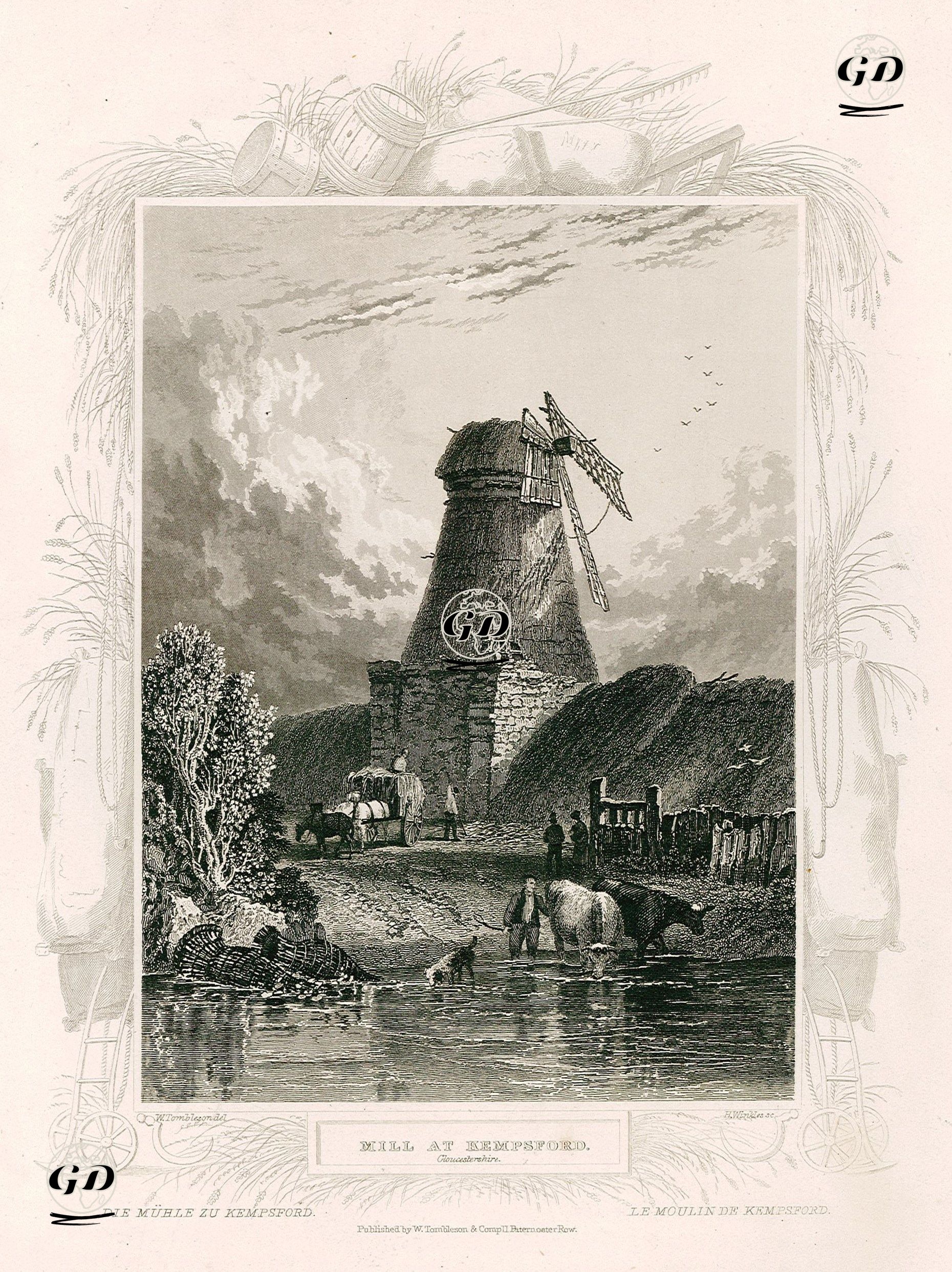 Kempsford, Gloucesbershire'de Bir Değirmen - William Tombleson (1795-1846) - 1835