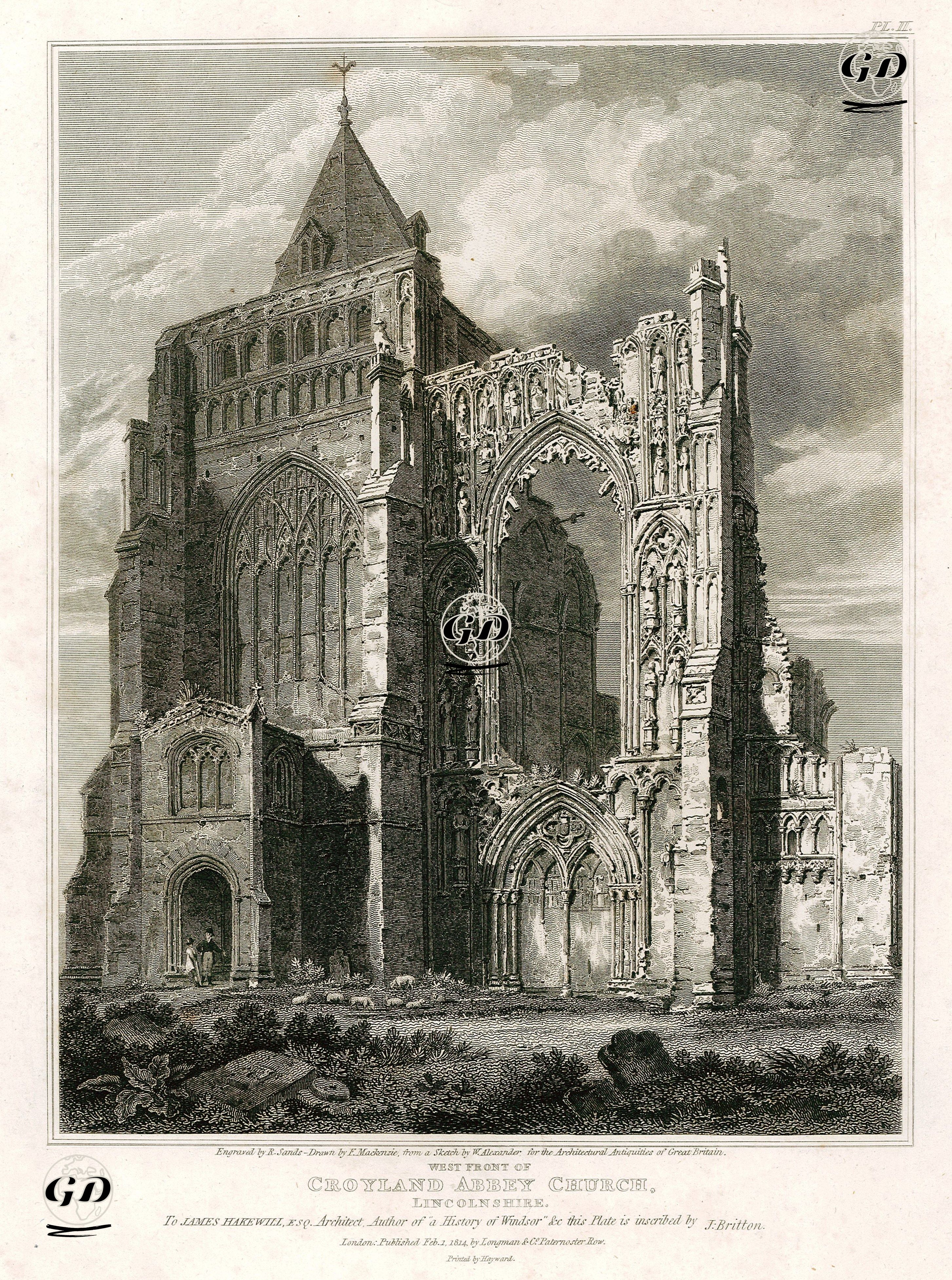 Croyland Manastırının Batı Ön Tarafı, Lincolnshire - Frederick Mackenzie (1788-1854)-W.Alexander - 1814