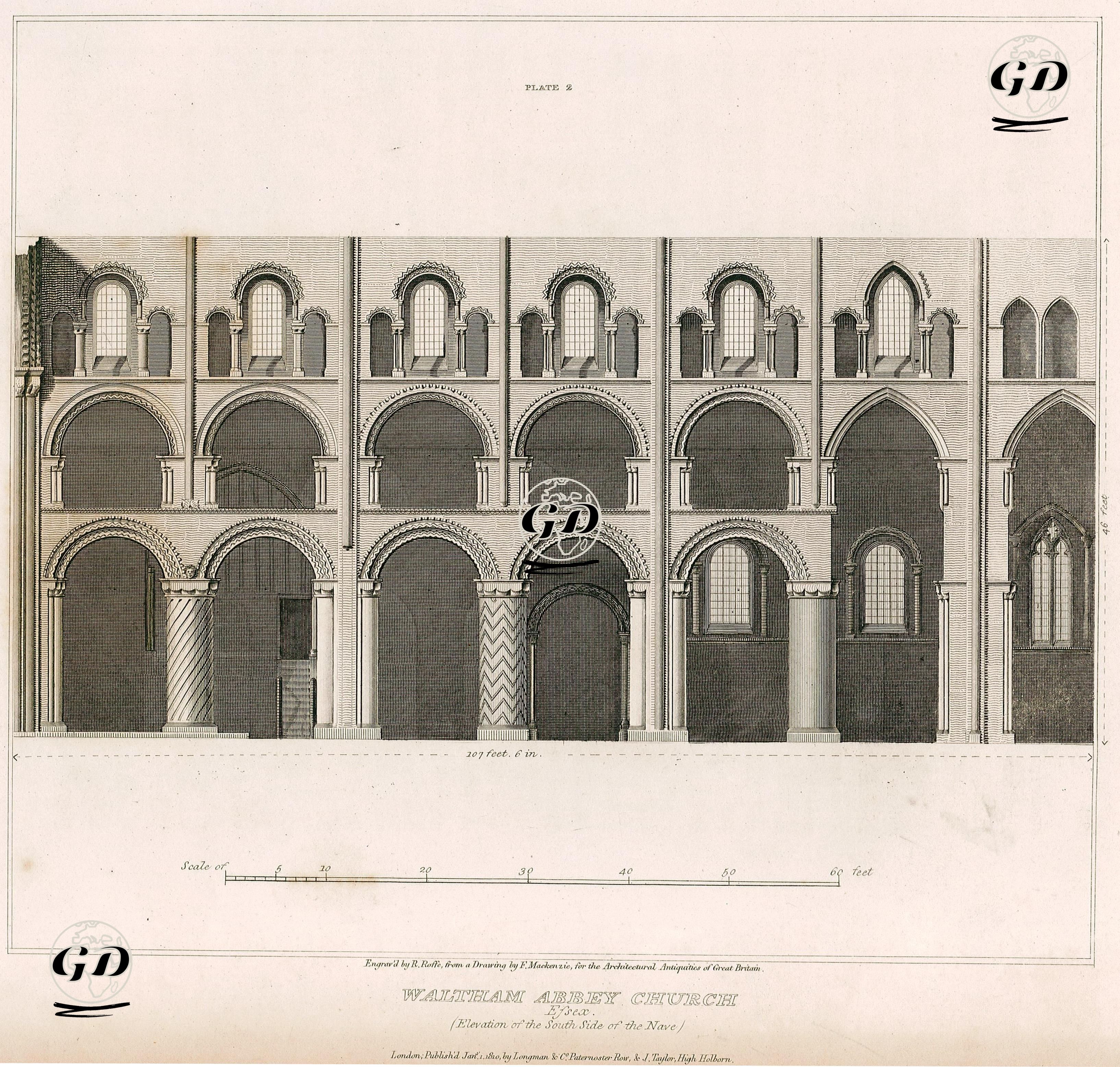 Waltham Manastırının Salonunun Sol Duvarı, Essex - Frederick Mackenzie (1788-1854) - 1810