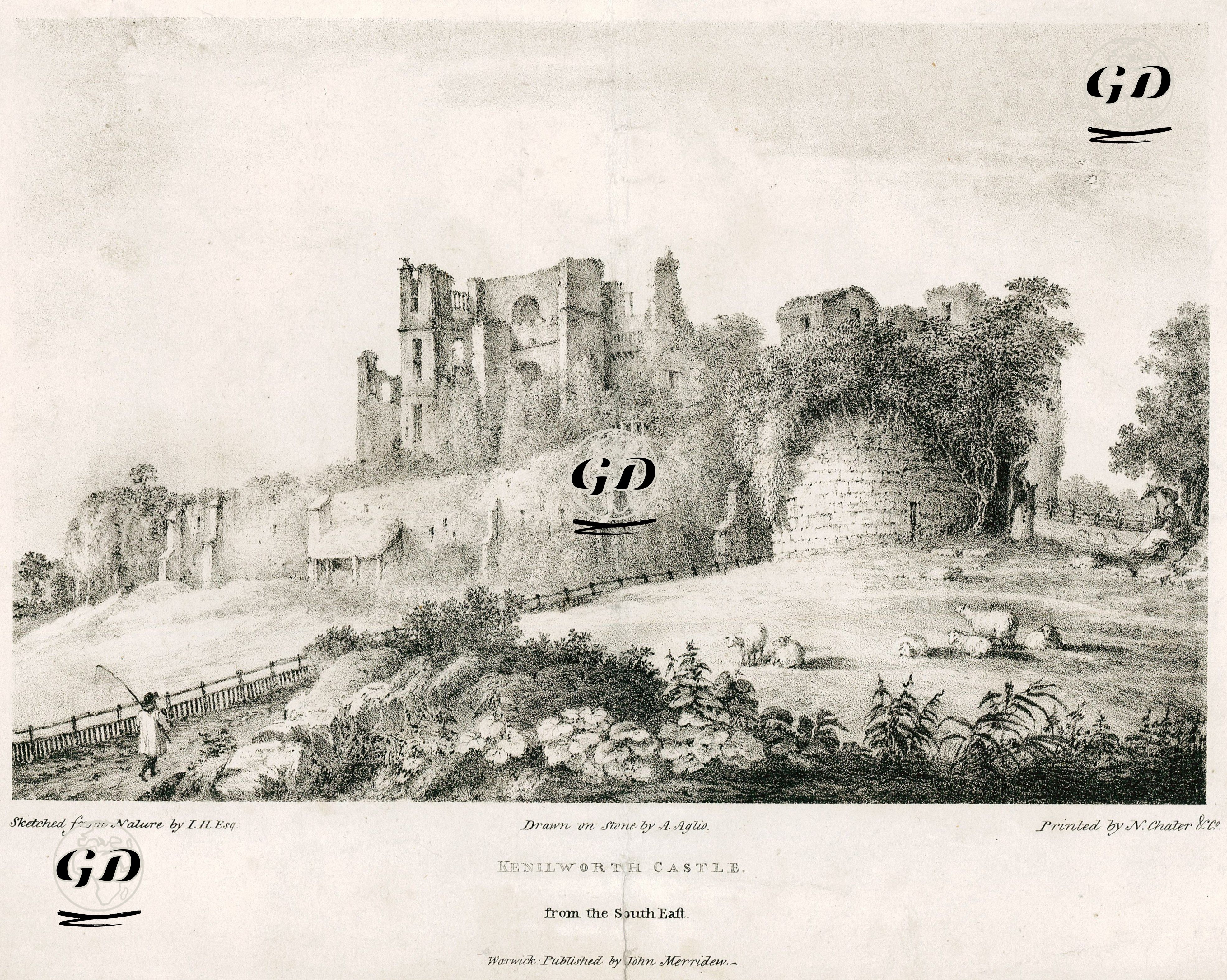 Kenilworth Kalesinin Güney Doğudan Görünümü - Agostino Aglio (1777-1857)-I.H - 1822
