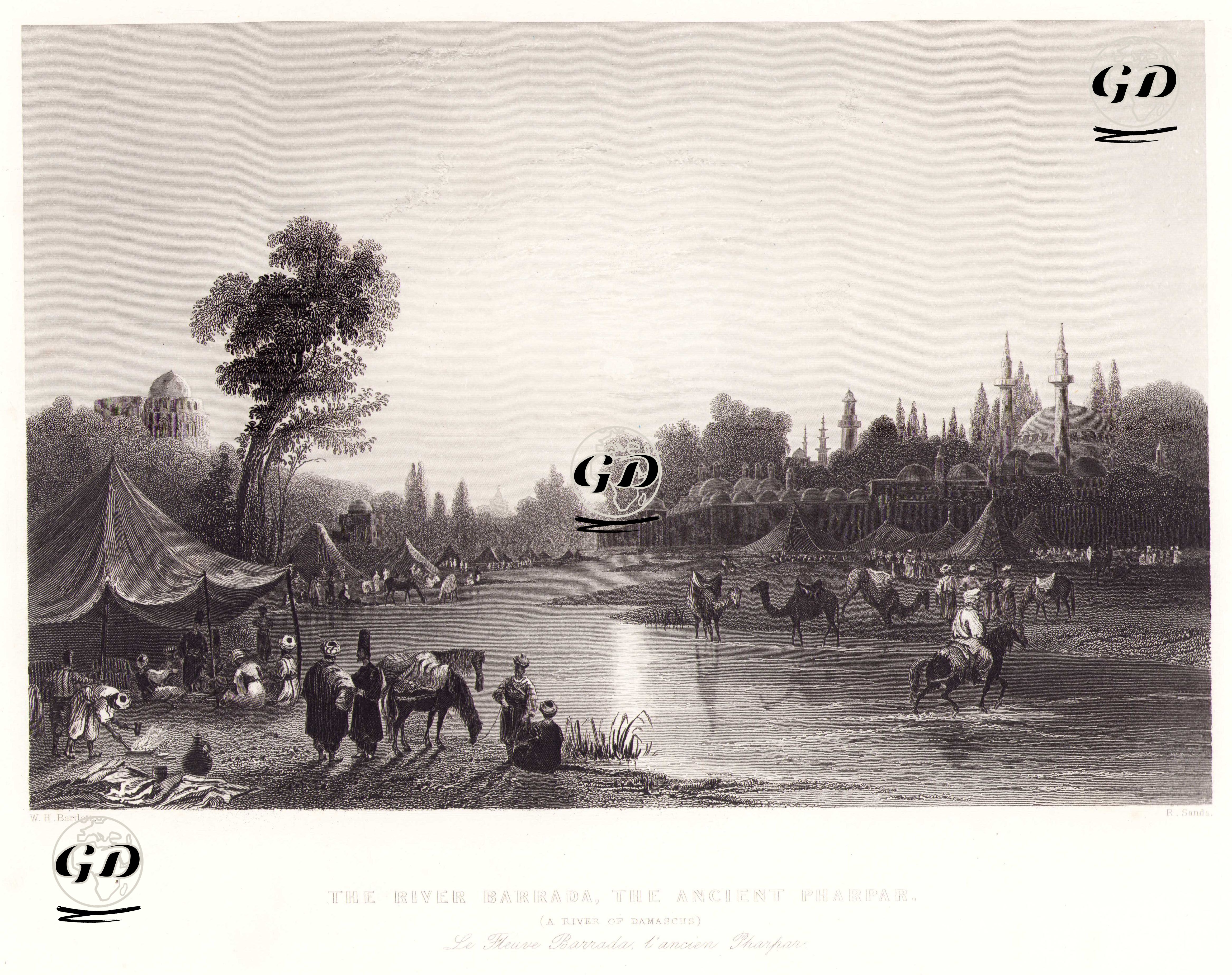 The River Barrada, The Ancient Pharpar (A River Damascus)-Le Fleuve Barrada L'Ancien Pharpar  - William Henry Bartlett (1809-1854) - 1838-1839