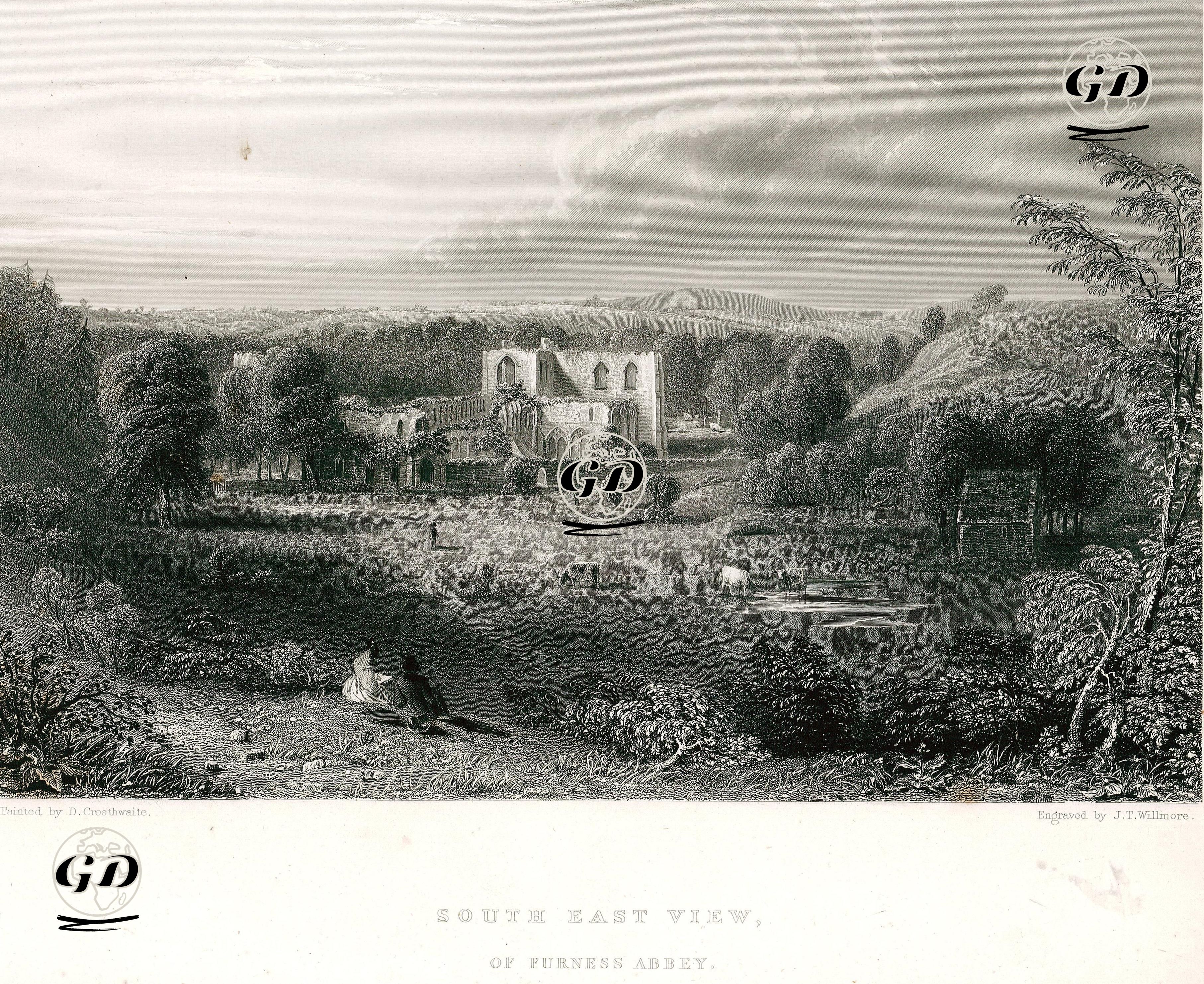 South East View Of Furness Abbey - D.Crosthwaite - 1840's