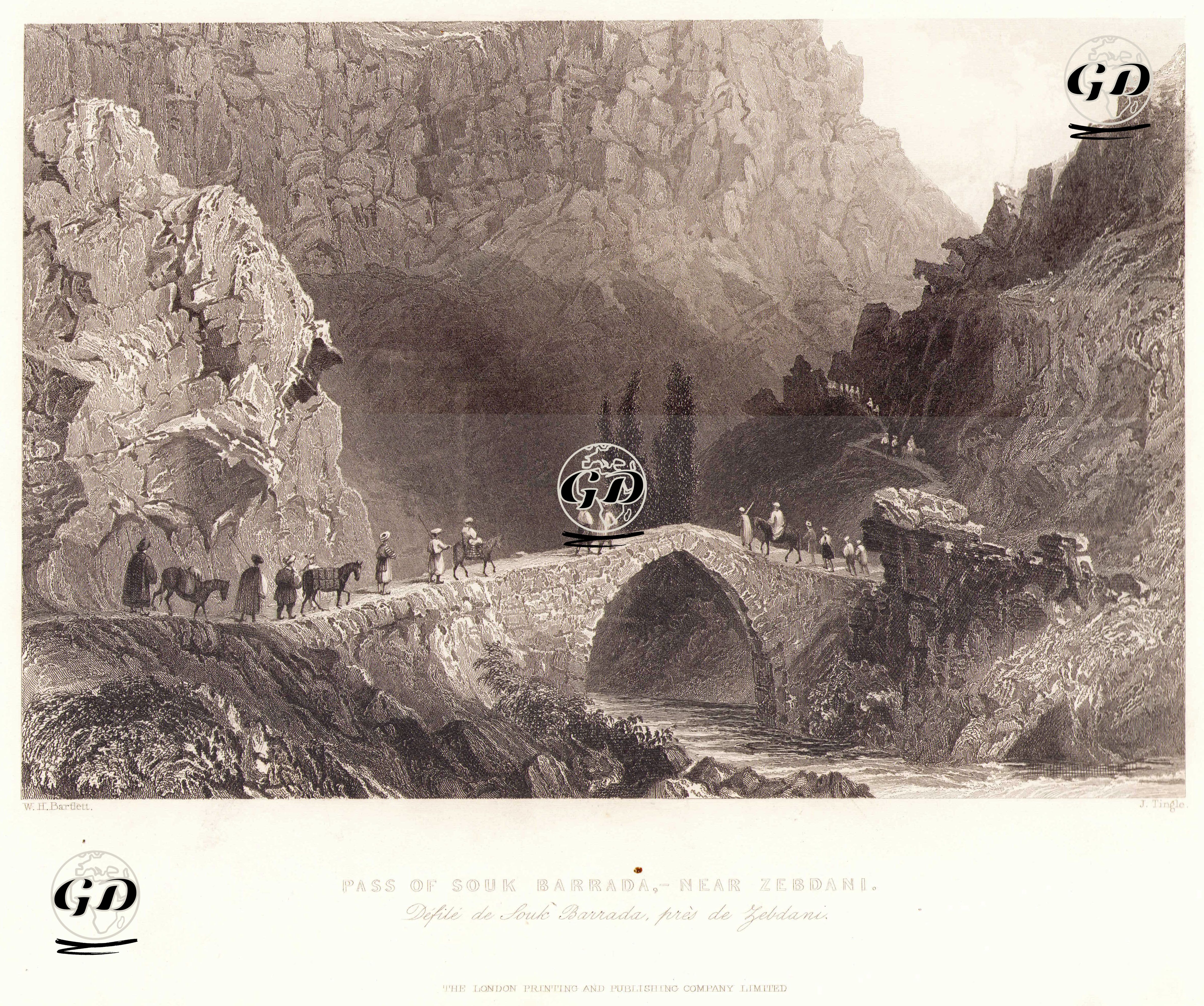 Pass of Souk Barrada Near Zebdani-Defile De Souk Barrada Pres De Zebdani  - William Henry Bartlett (1809-1854) - 1850's