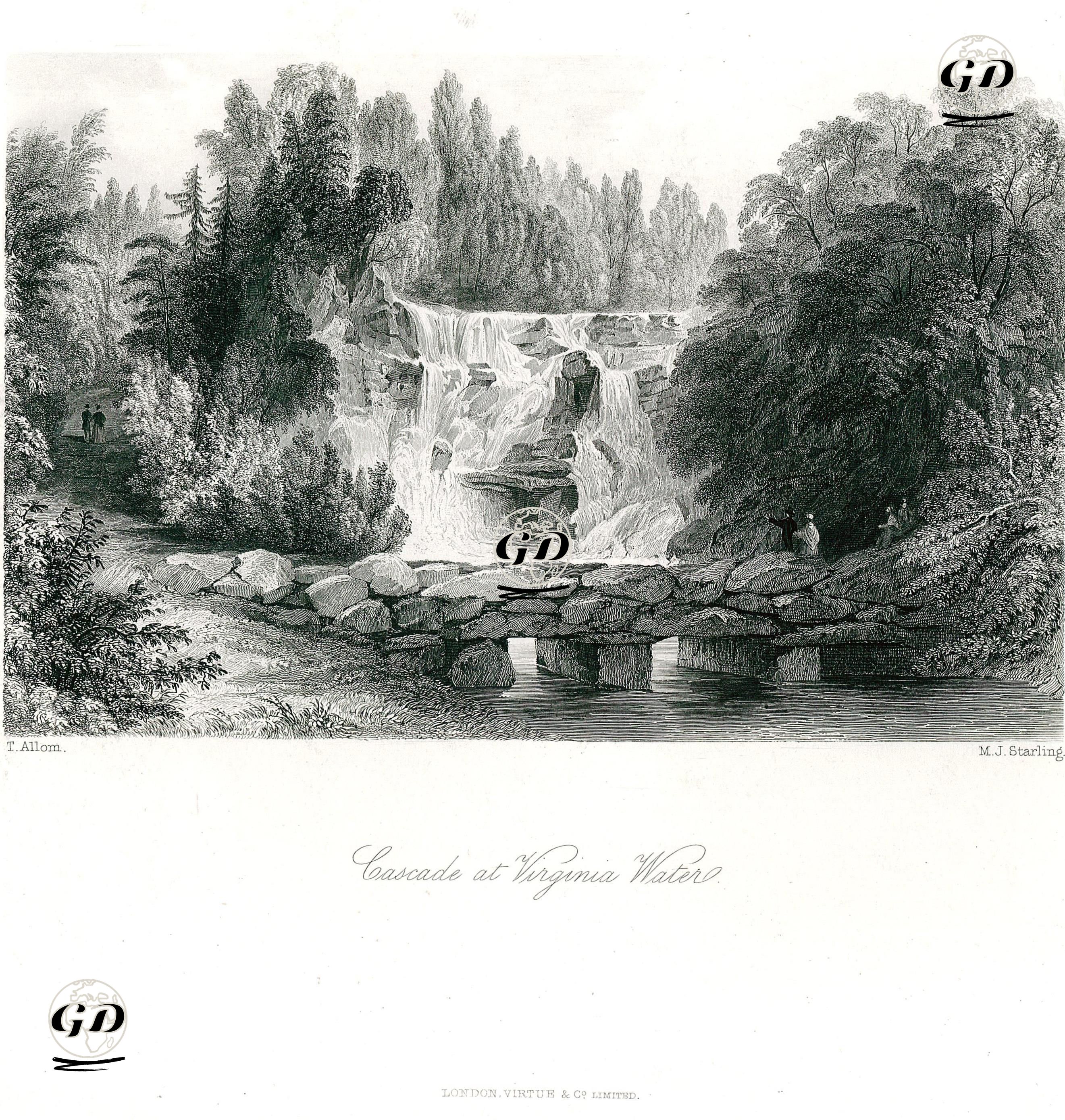 Virginia Water Gölündeki Şelale - Thomas Allom (1804-1872) - 1840's