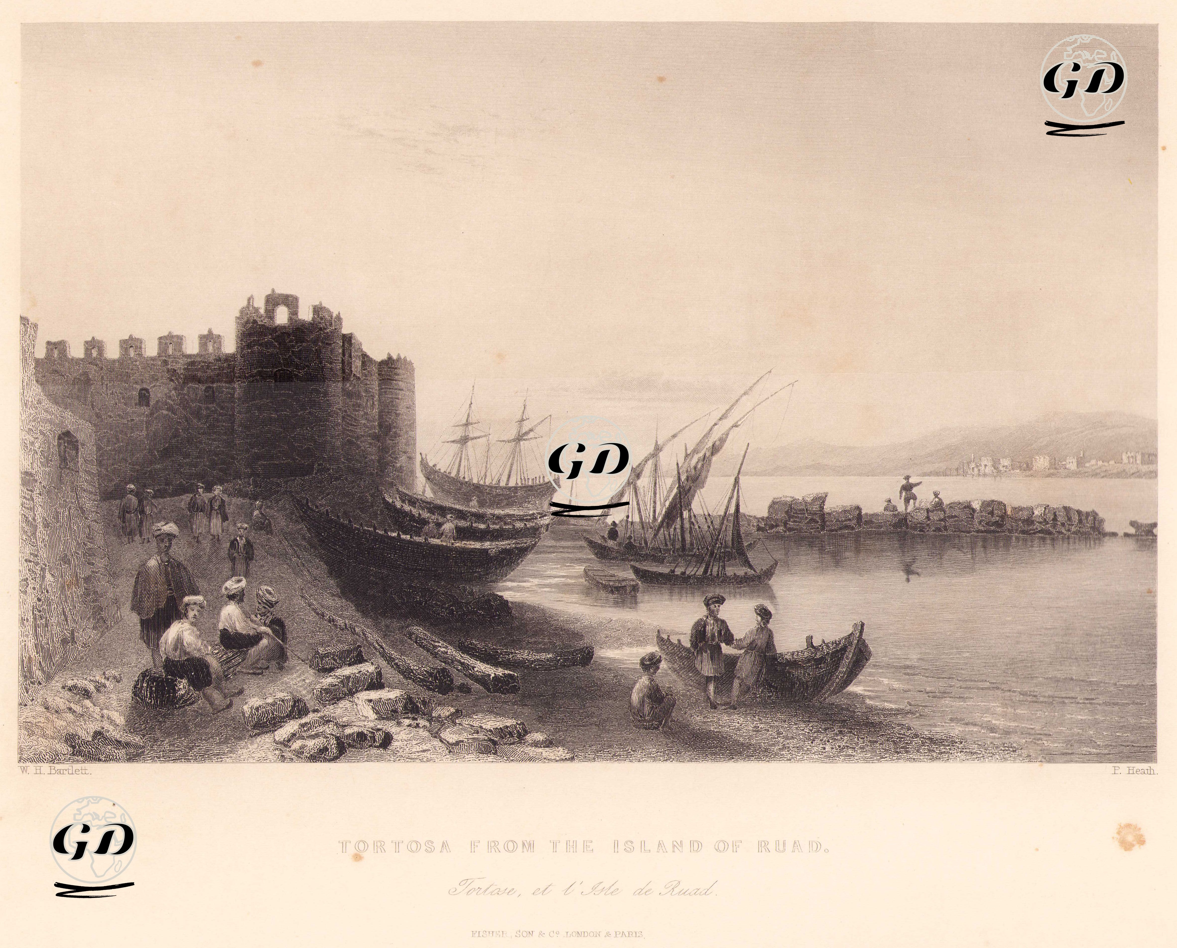 Tortosa From The Island Of Ruad-Tortose, Et L'Isle De Ruad  - William Henry Bartlett (1809-1854) - 1838-1839