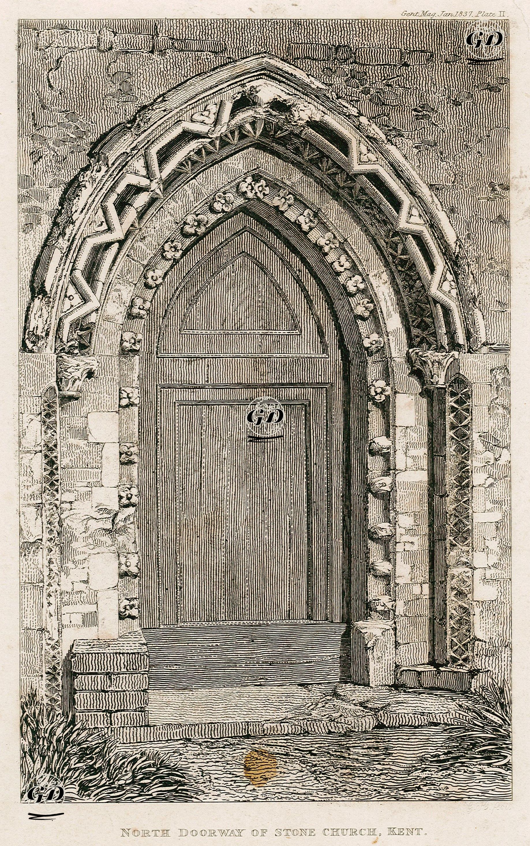North Doorway Of Stone Church, Kent -  - 1837