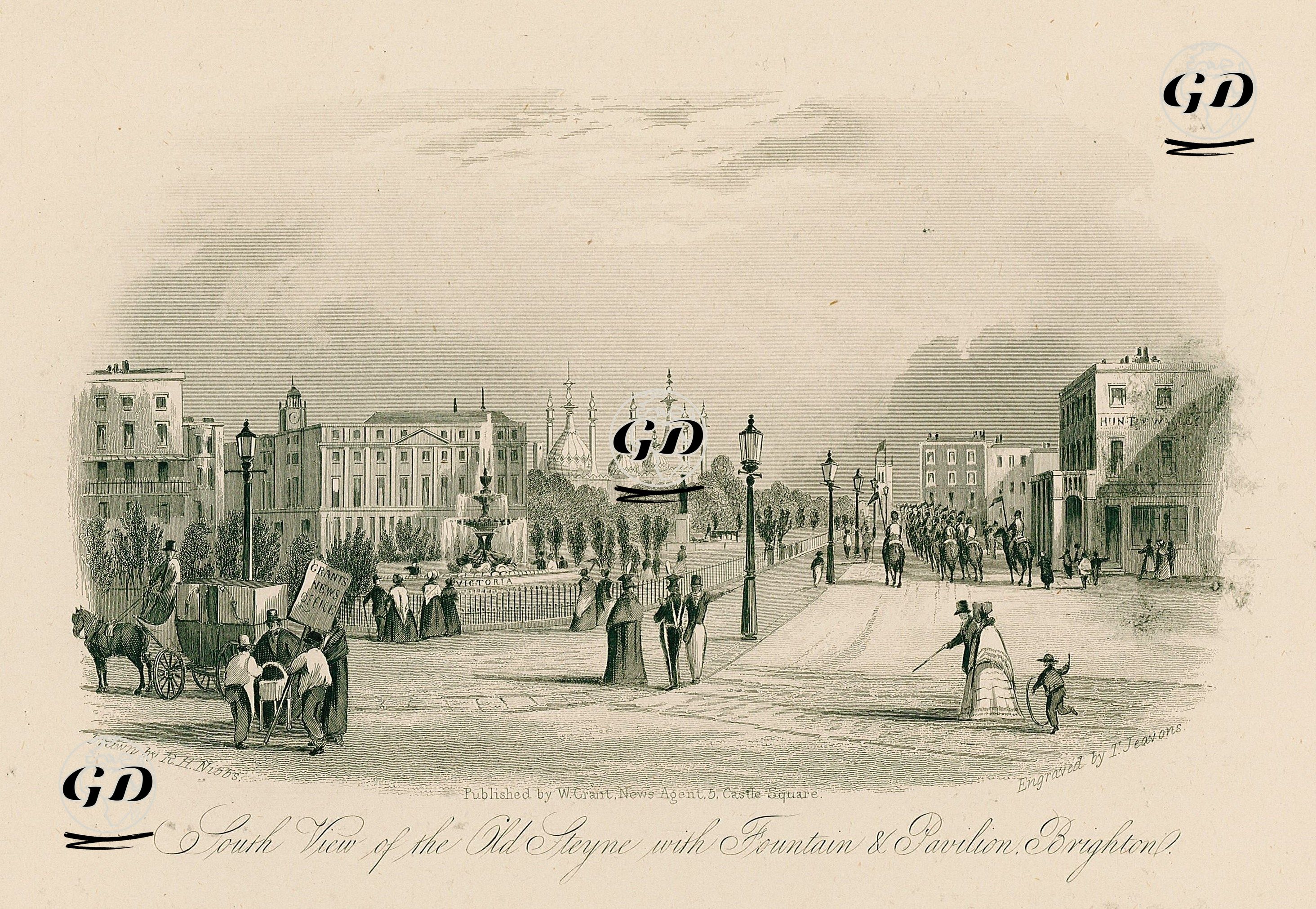South View Of The Old Steyne With Fountain & Pavilion, Brighton - Richard Henry Nibbs (1816-1893) - 1847