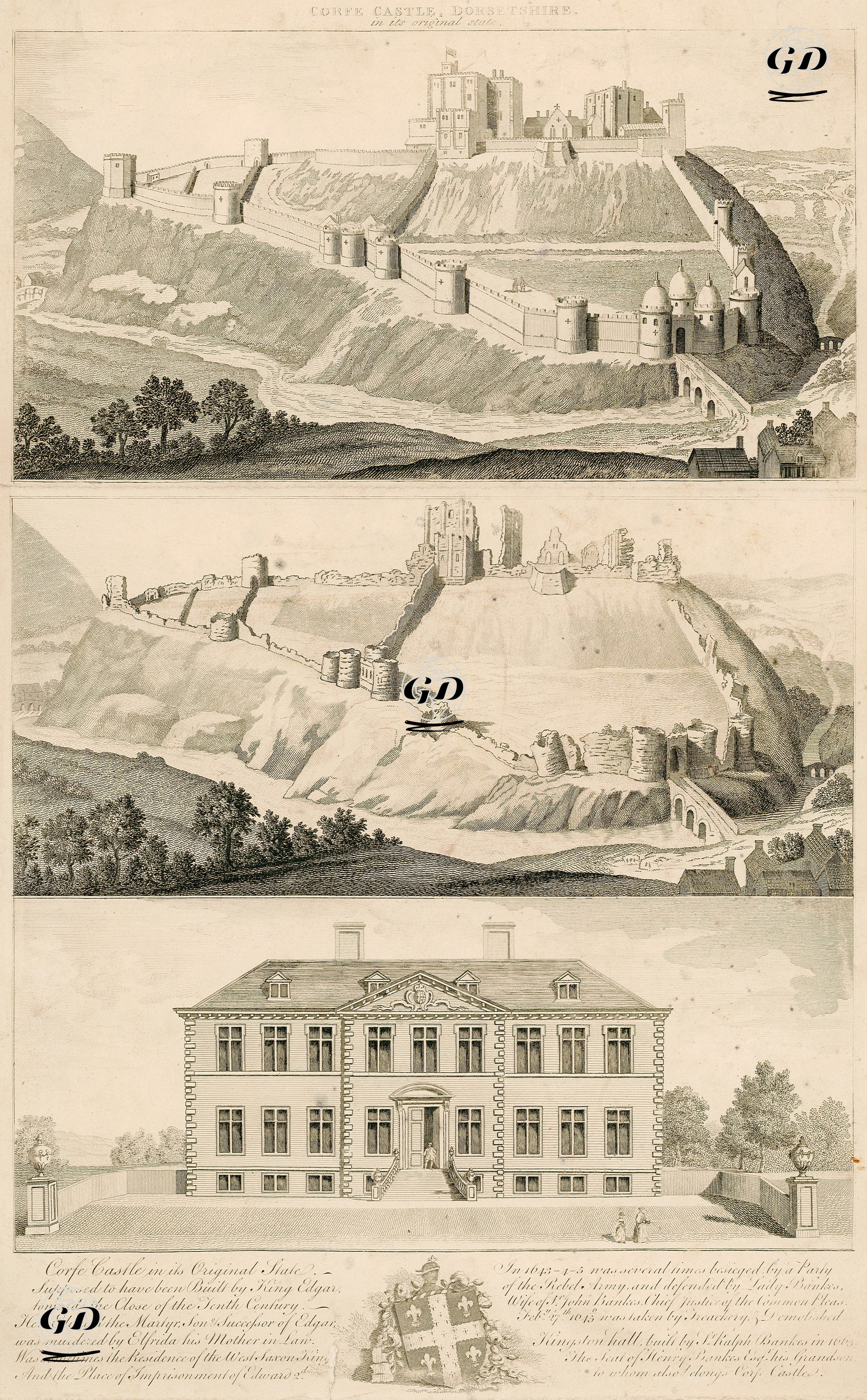 Corfe Kalesi Ve Kingston Hall Malikhanesi, Dorsetshire  -  - 1800's