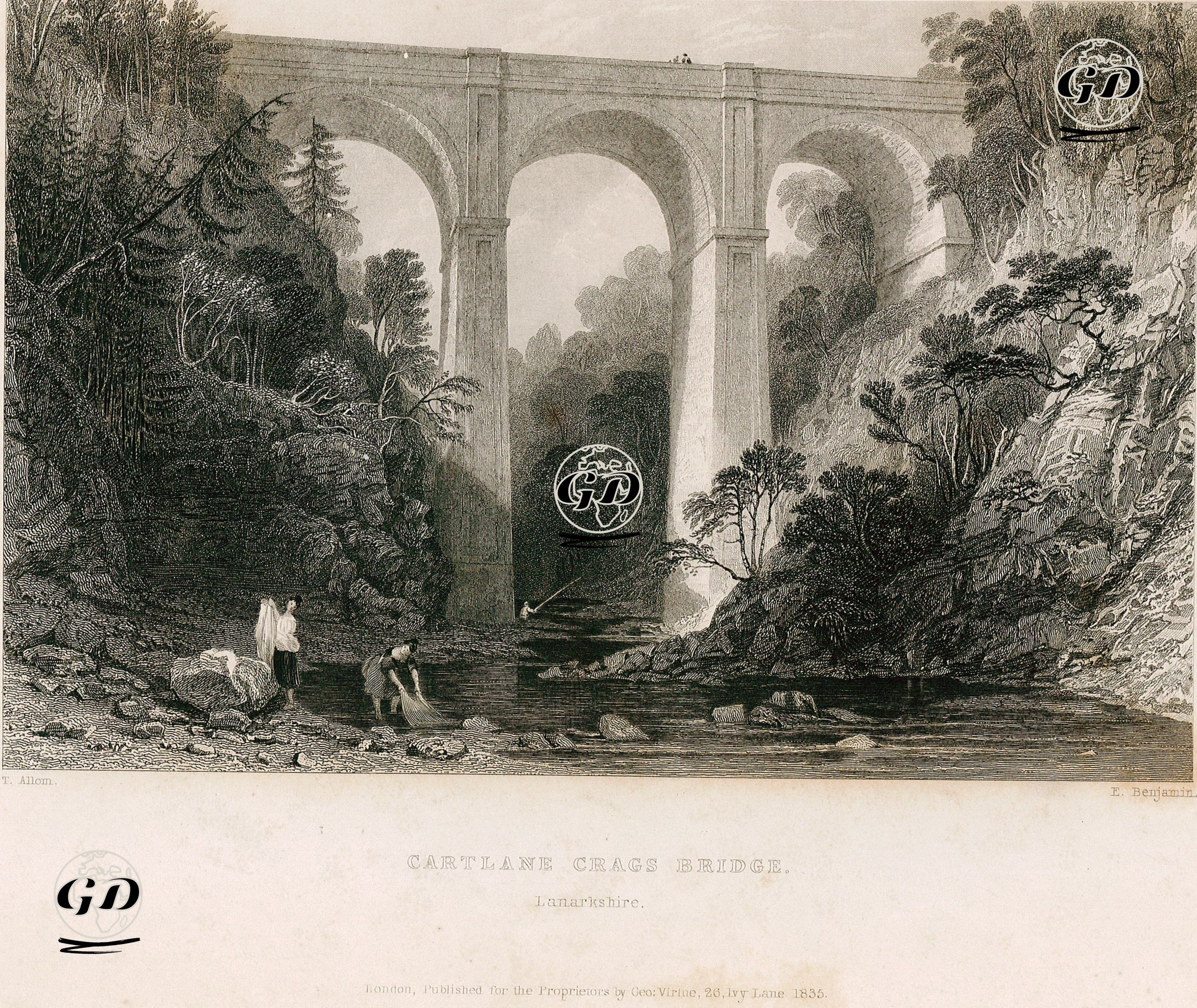 Cartland Köprüsü. Lanarkshire - Thomas Allom (1804-1872) - 1835