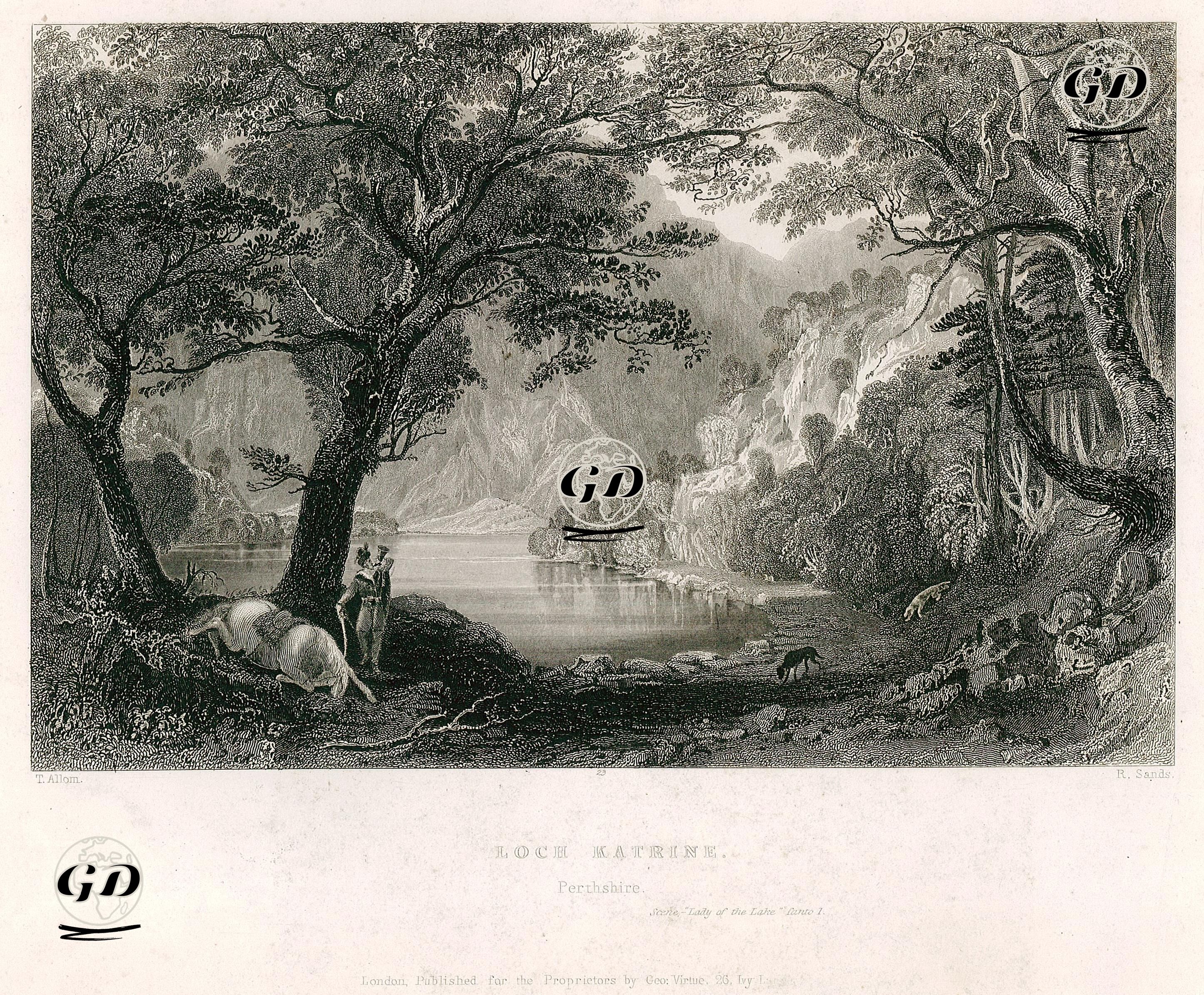 Loch Catrine, Perthshire-Scene "Lady Of The Lake" Canto 1 - Thomas Allom (1804-1872) - 1835