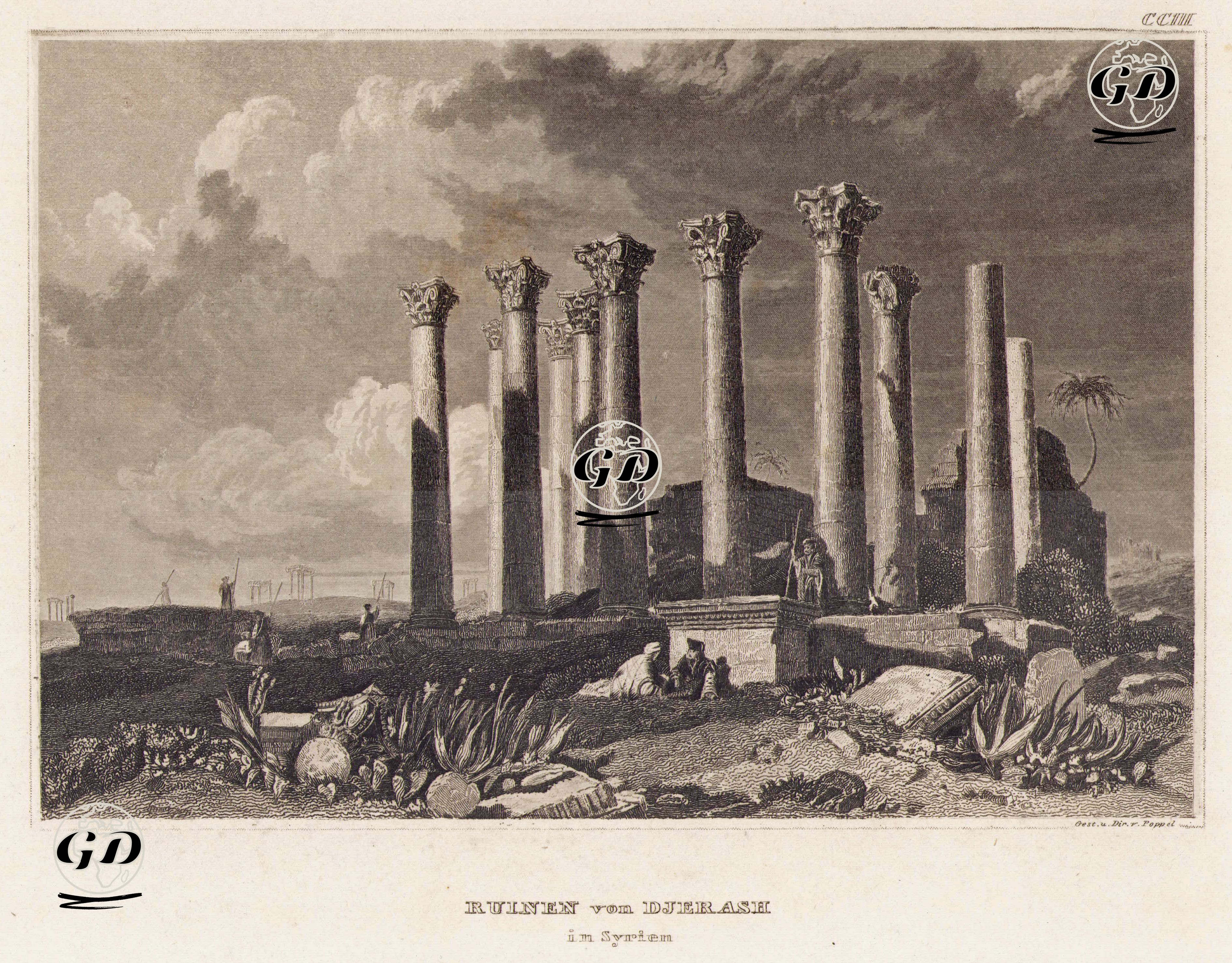 Jerash'ın (Geresa) Antik Şehrindeki Zeus Tapınağı - Poppel - 1839