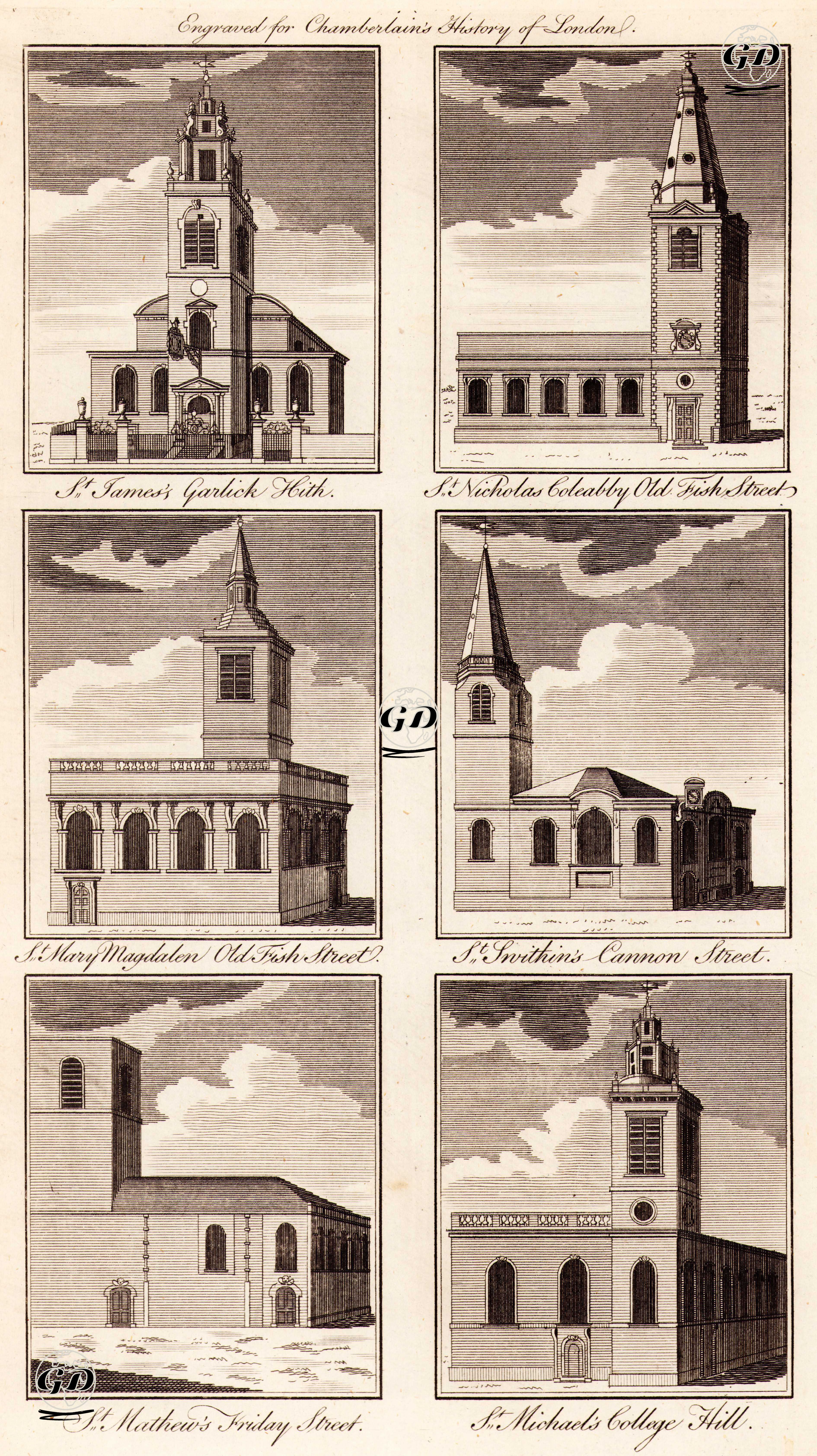 St.James Garlickhythe Kilisesi-St.Nicholas Cole Manastırı- St.Mary Magdalen Kilisesi, Old Fish Street-St.Swithin Kilisesi, London
 Stone-St.Matthew Kilisesi, Friday Street-St.Michael Kilisesi, Paternoster Row -  - 1776