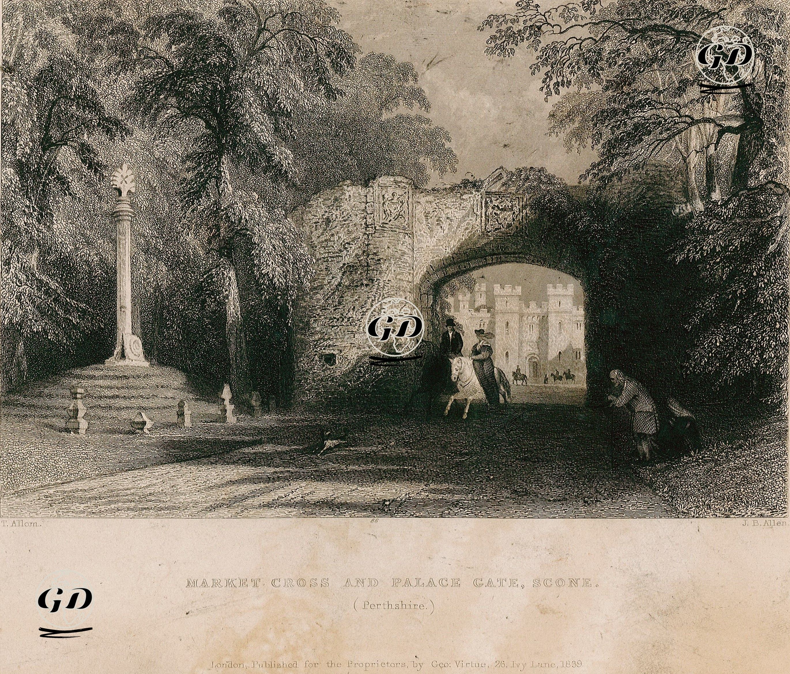 Pazar Haç Anıtı Ve Saray Kapısı, Scone, Perthshire - Thomas Allom (1804-1872) - 1839
