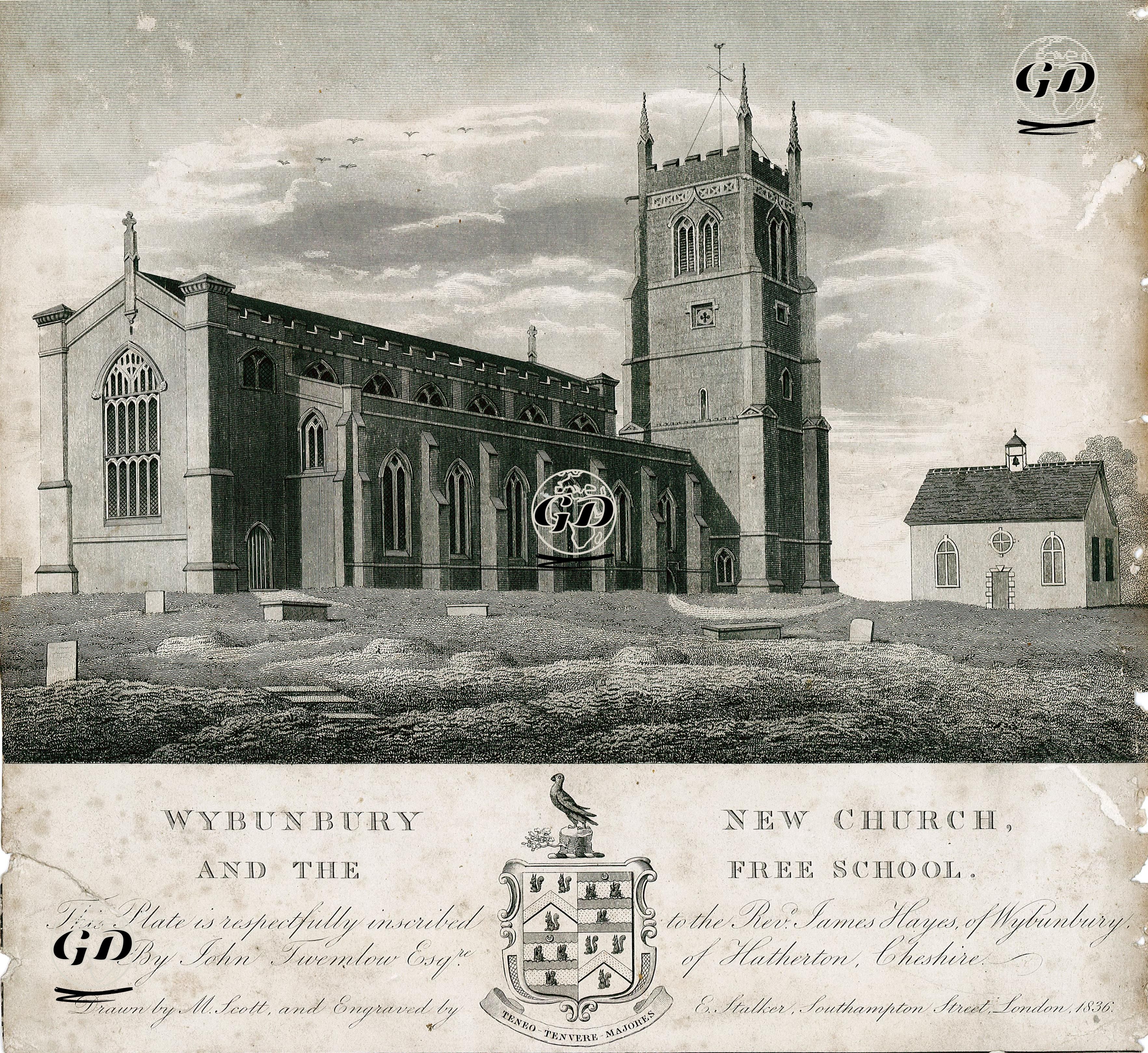 Wybunbury (St.Chad) Kilisesi Ve Okulu - M.Scott - 1836