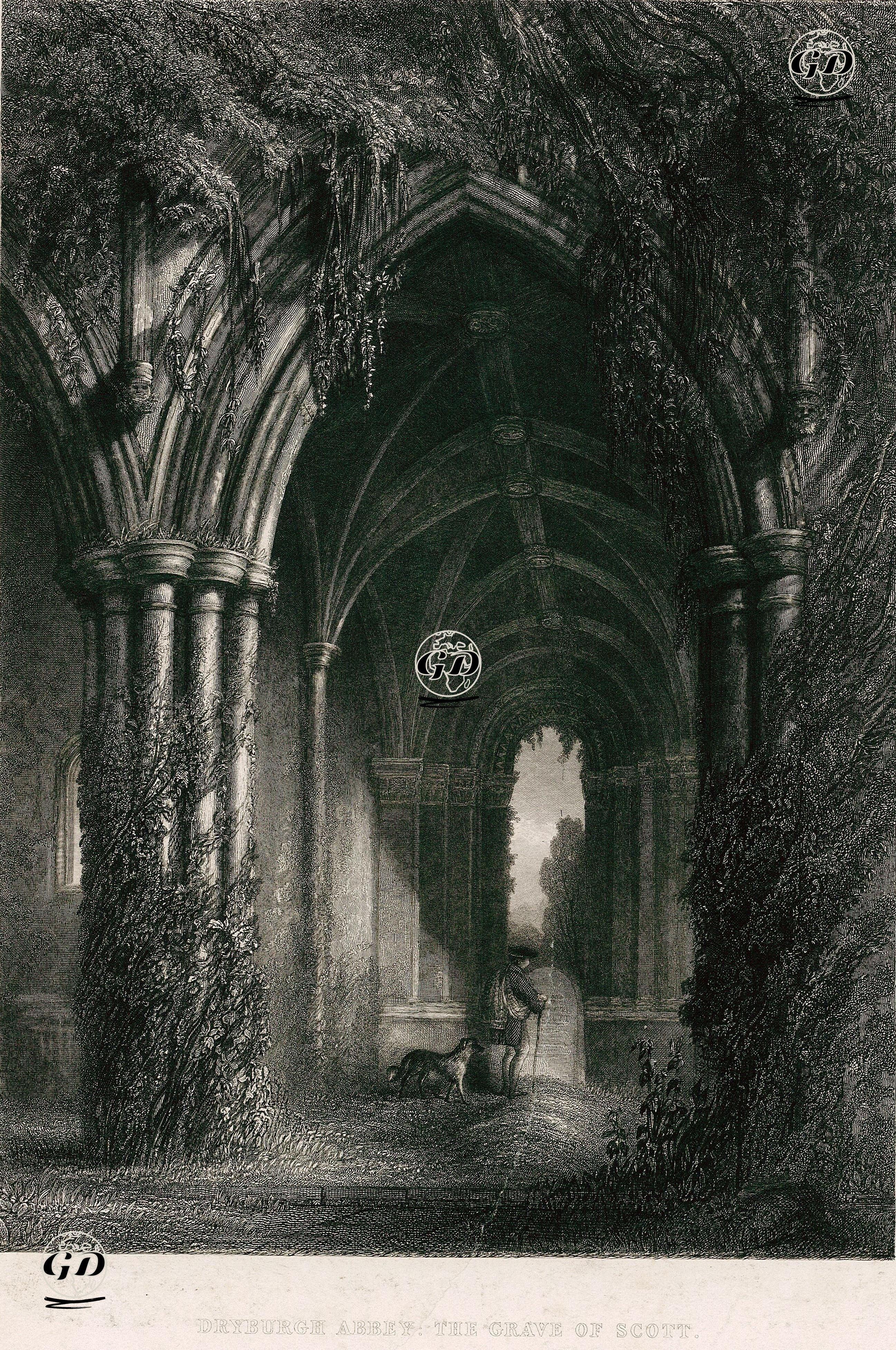 Walter Scott'un Mezarınında Bulunduğu Dryburgh Manastırı - John Anderson Bell (1809-1865) - 1847