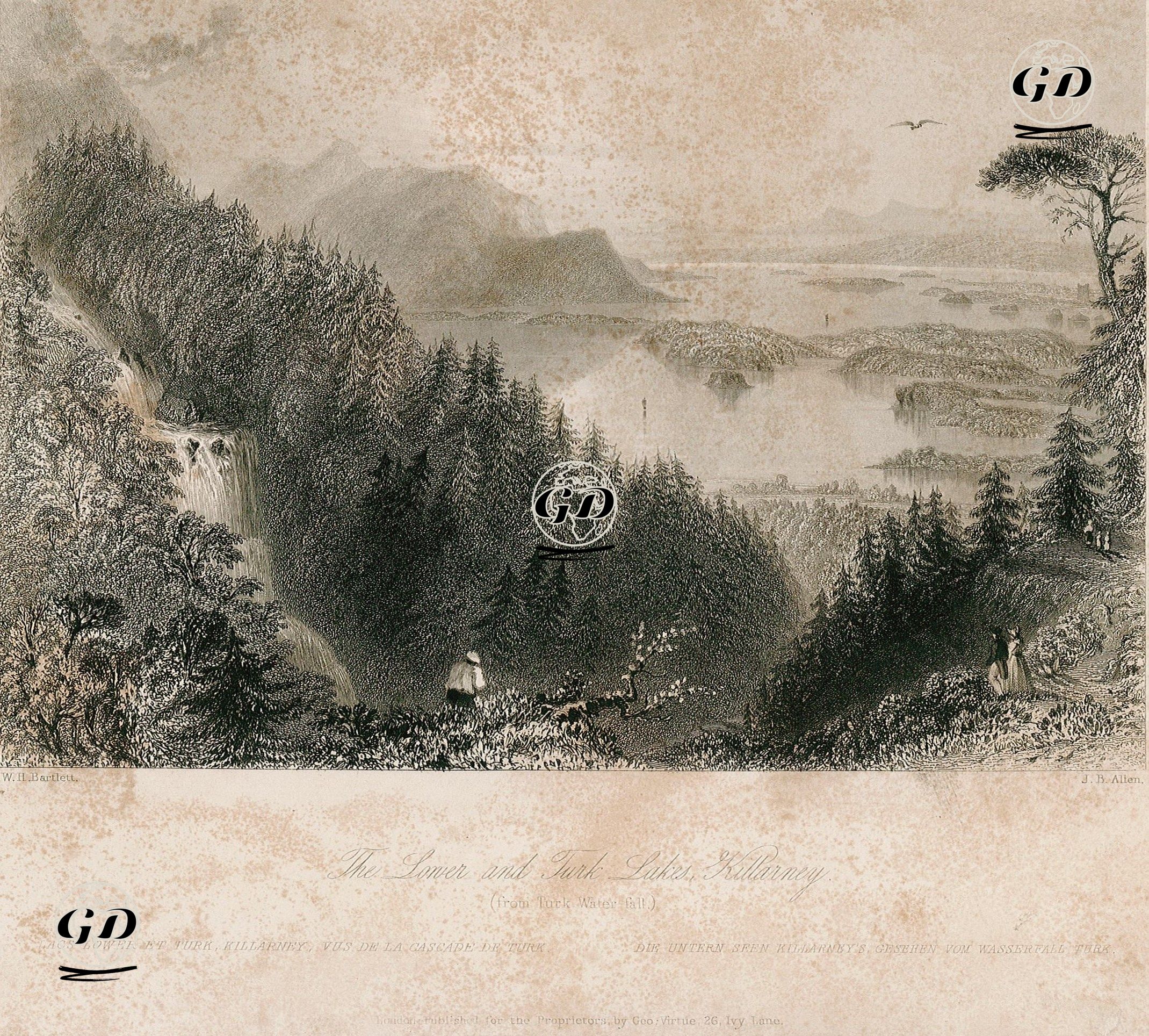 Torc Şelalesinden Torc Gölü Ve Aşağı Göl, Killarney - William Henry Bartlett (1809-1854) - 1846