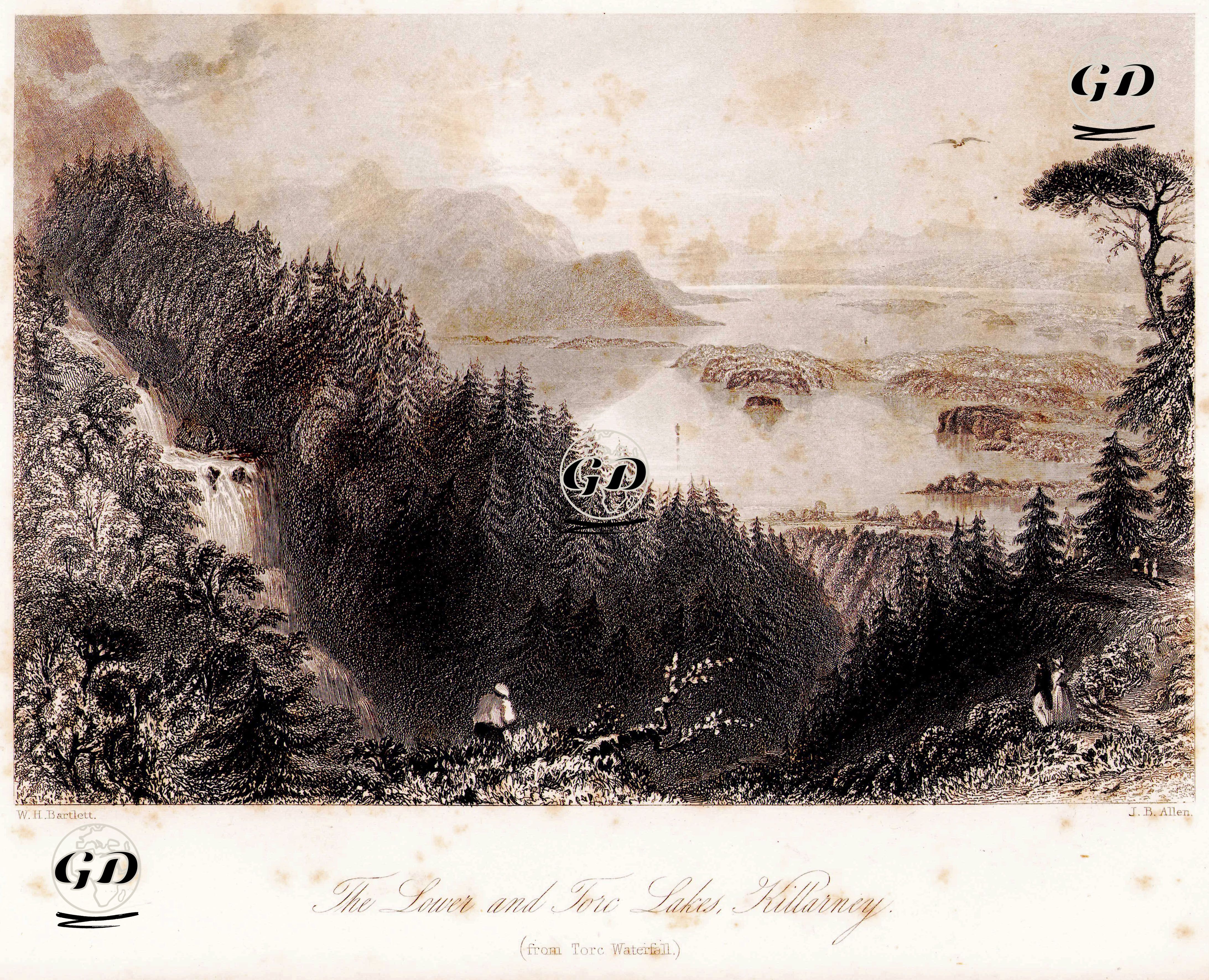 Torc Şelalesinden Torc Gölü Ve Aşağı Göl, Killarney - William Henry Bartlett (1809-1854) - 1841